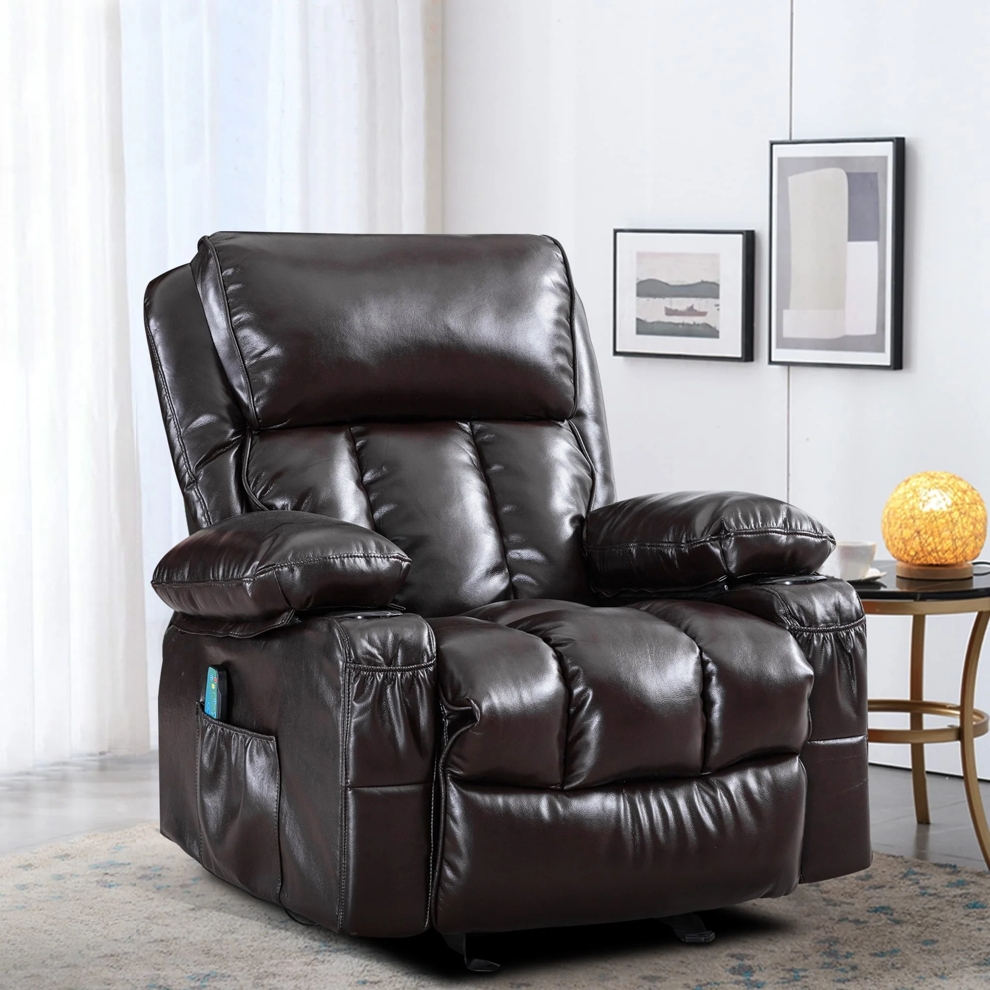 Faux leather Massage Recliner Chair, Rocker Recliner, Heat Function