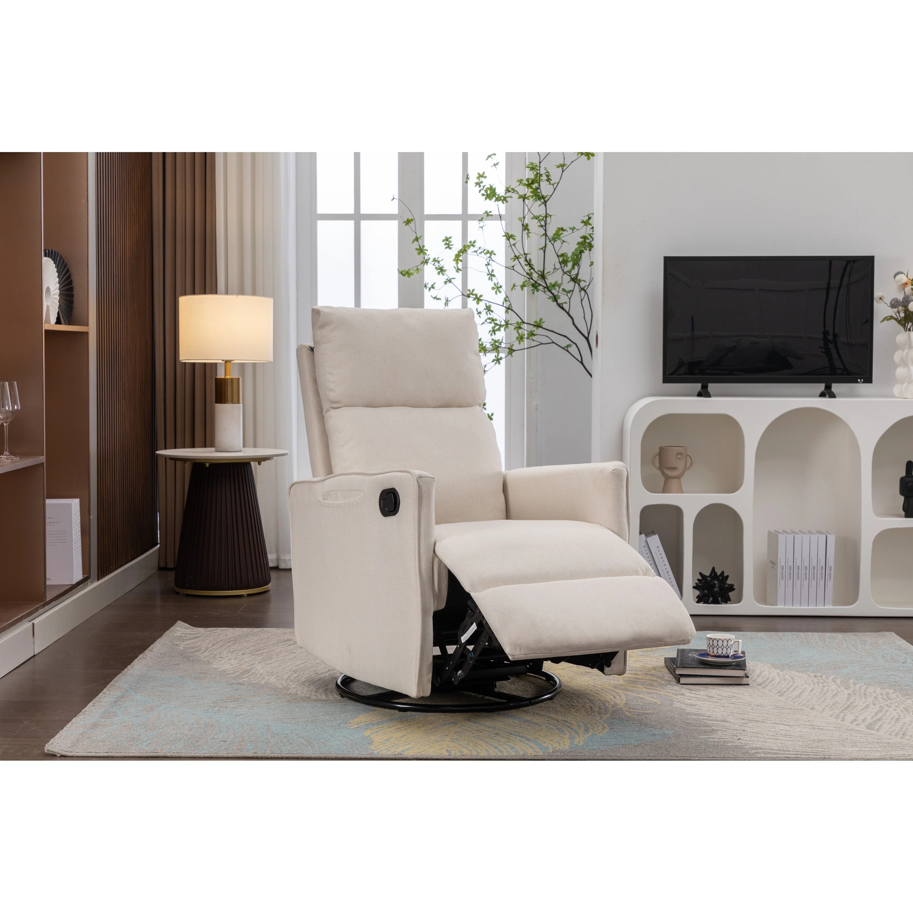Manual Swivel Rocker Recliner Chair with Adjustable Back & Footrest