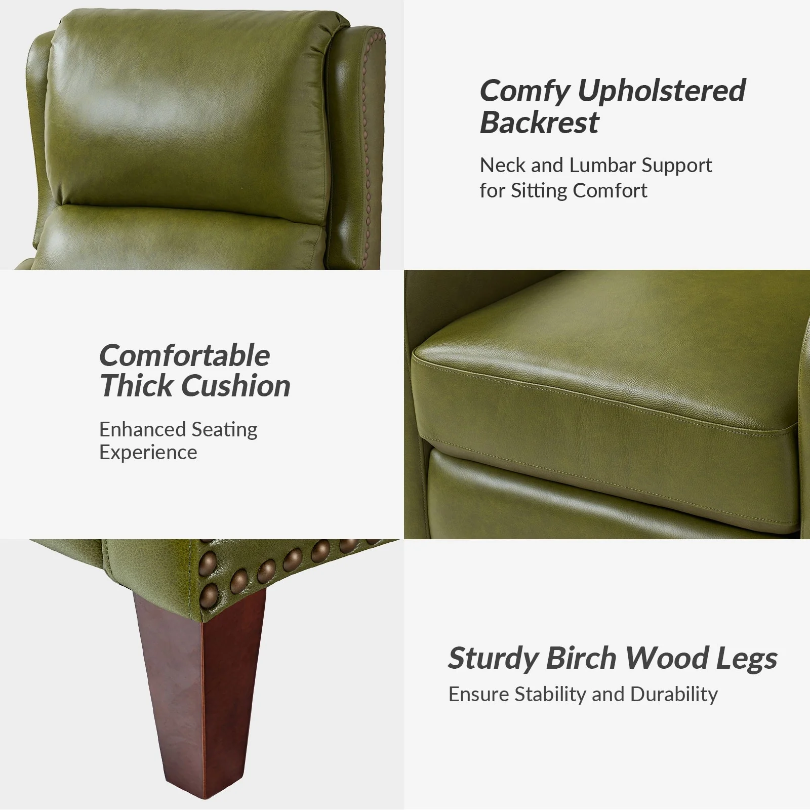 Brigida Modern Genuine Leather Nailhead Trim Recliner with Adjustable Footrest Set of 2 by HULALA HOME