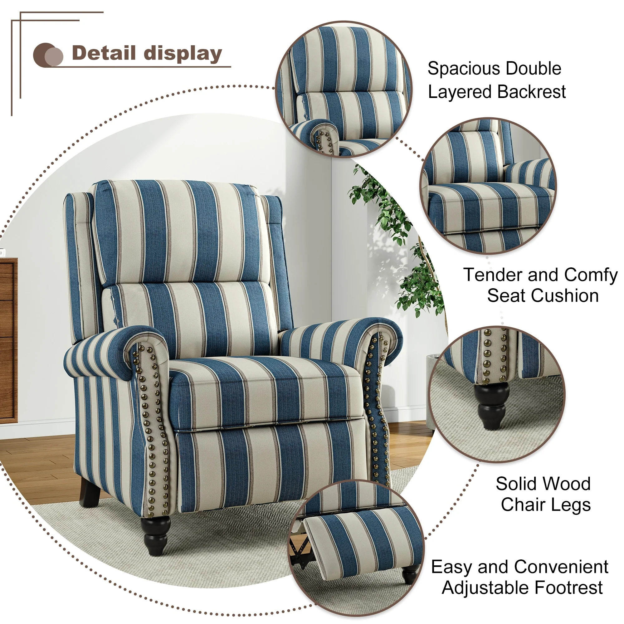 Alisa 35'' W Vegan Leather/ Linen Glider Push Back Recliner Chair