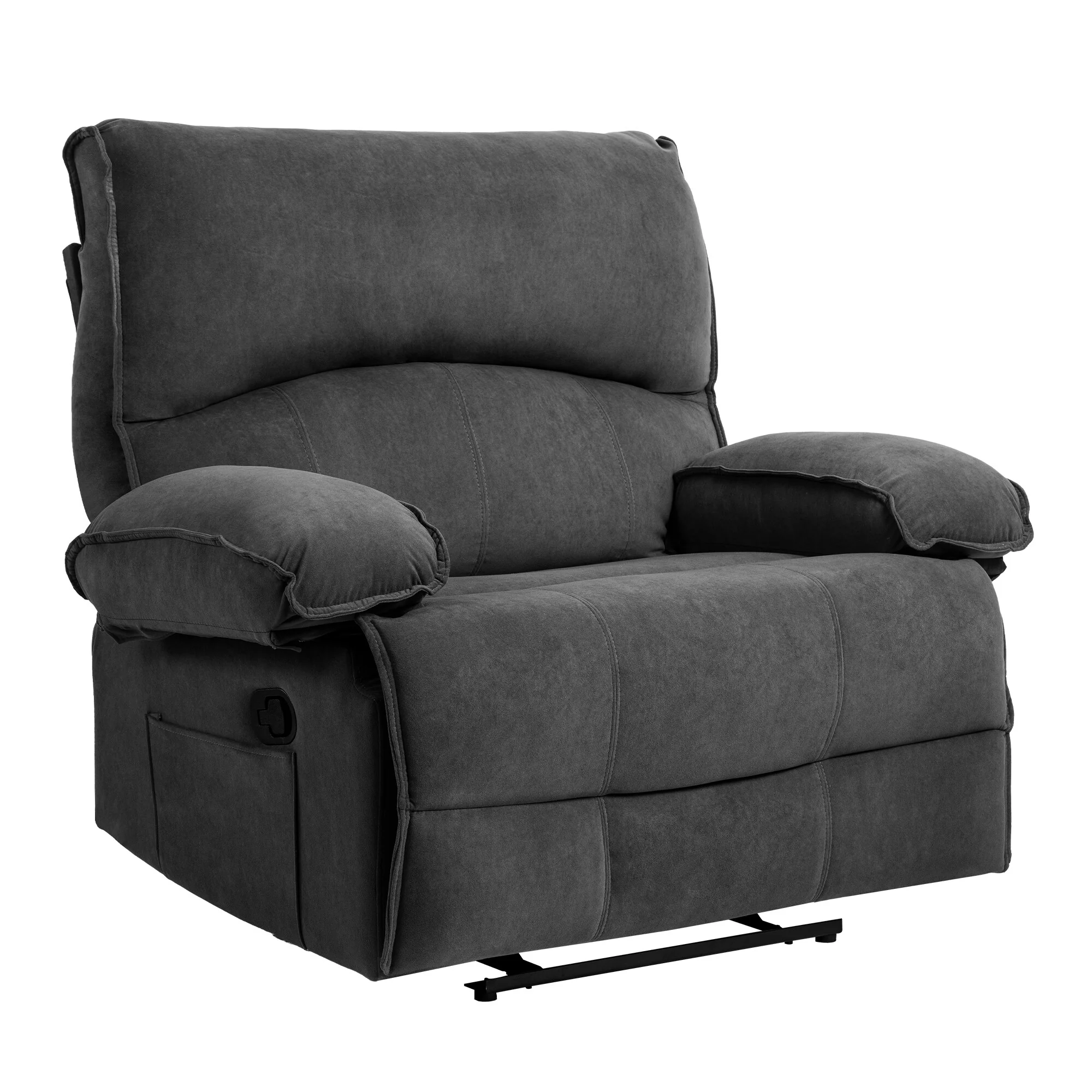 Grey Spacious Push-Back Recliner Sofa with Soft Fleece Upholstery and Heated Massage Pillow