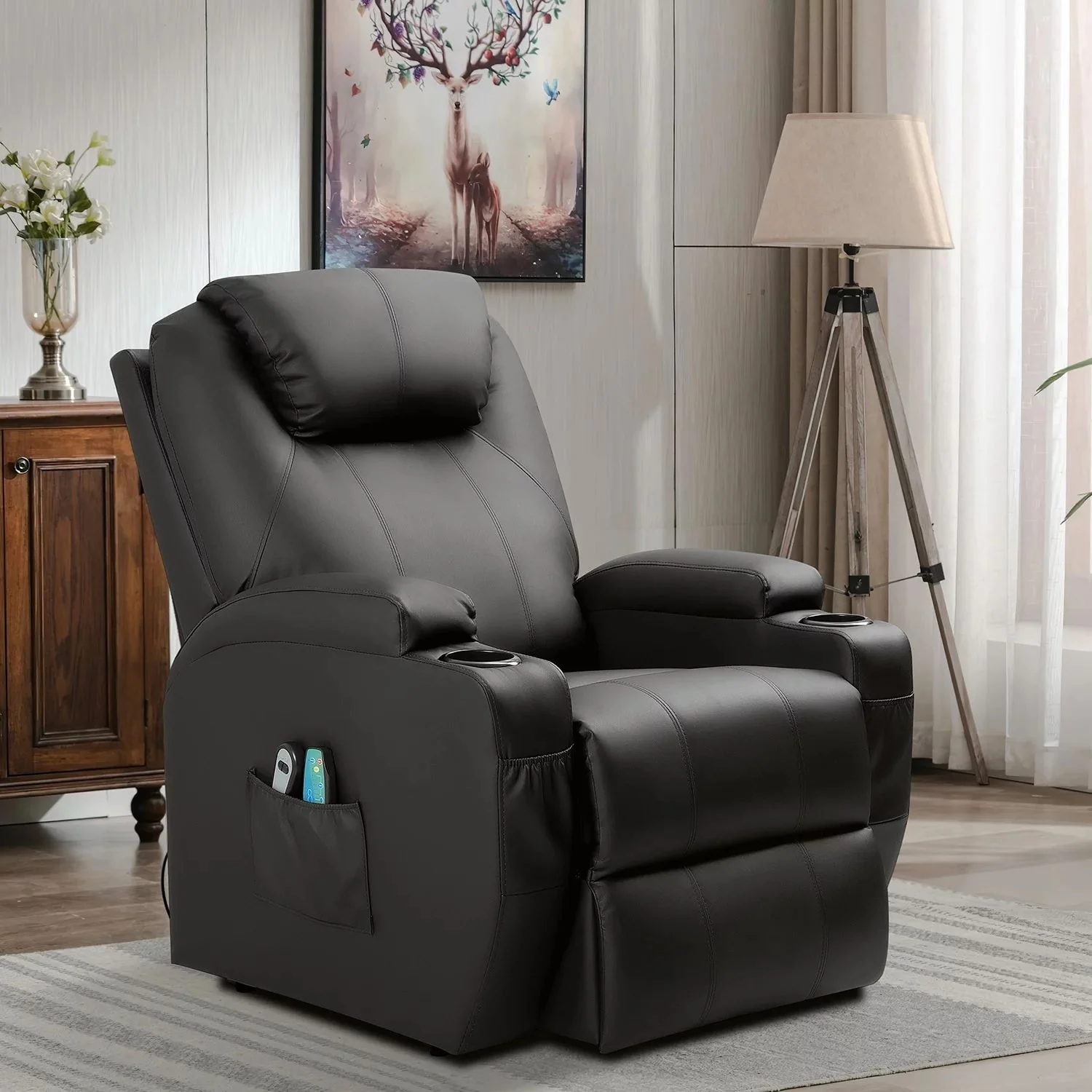 LACOO Power Lift Recliner PU Leather Reclining Chair with Massage