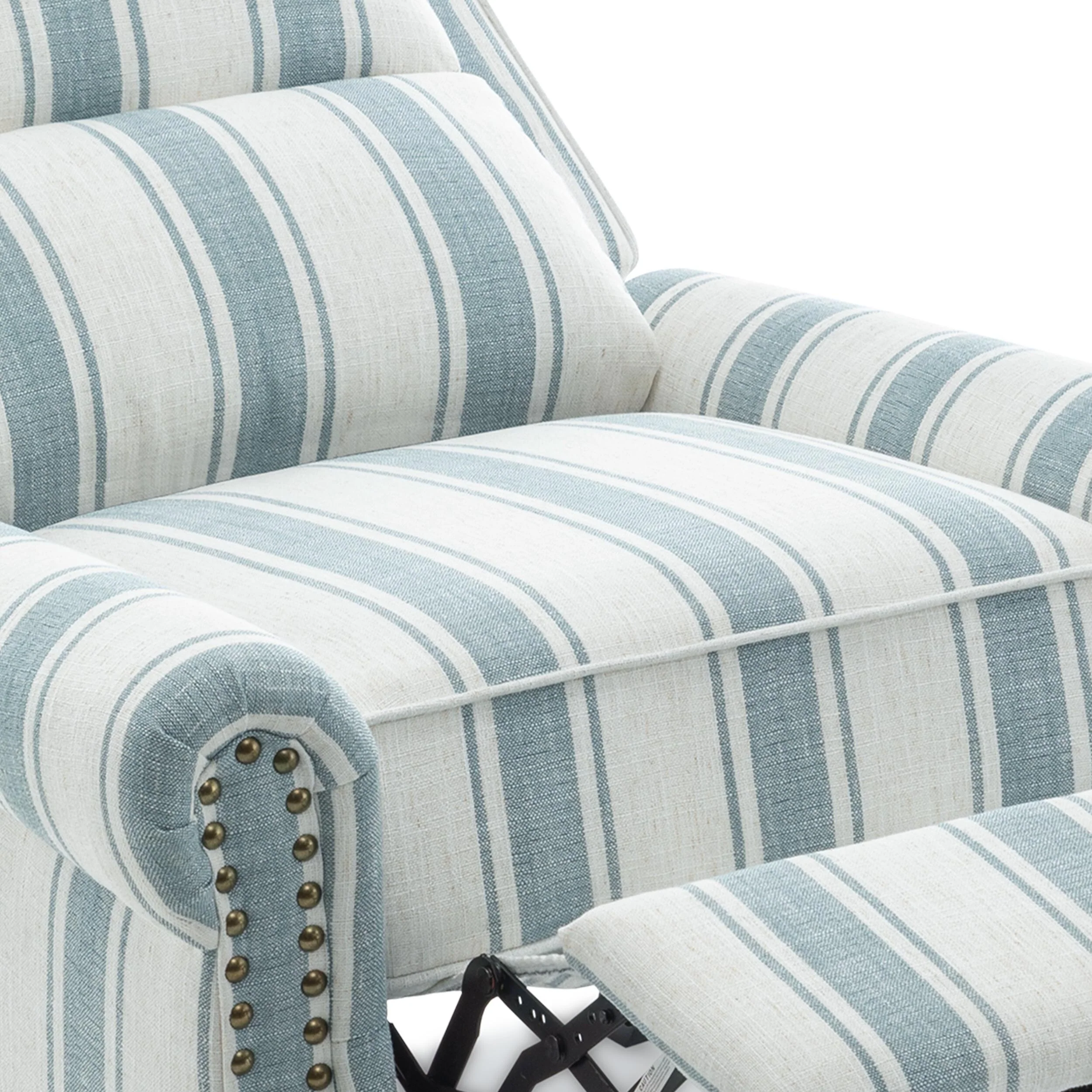 Mid-Century Nailhead Pu Leather Linen Recliner