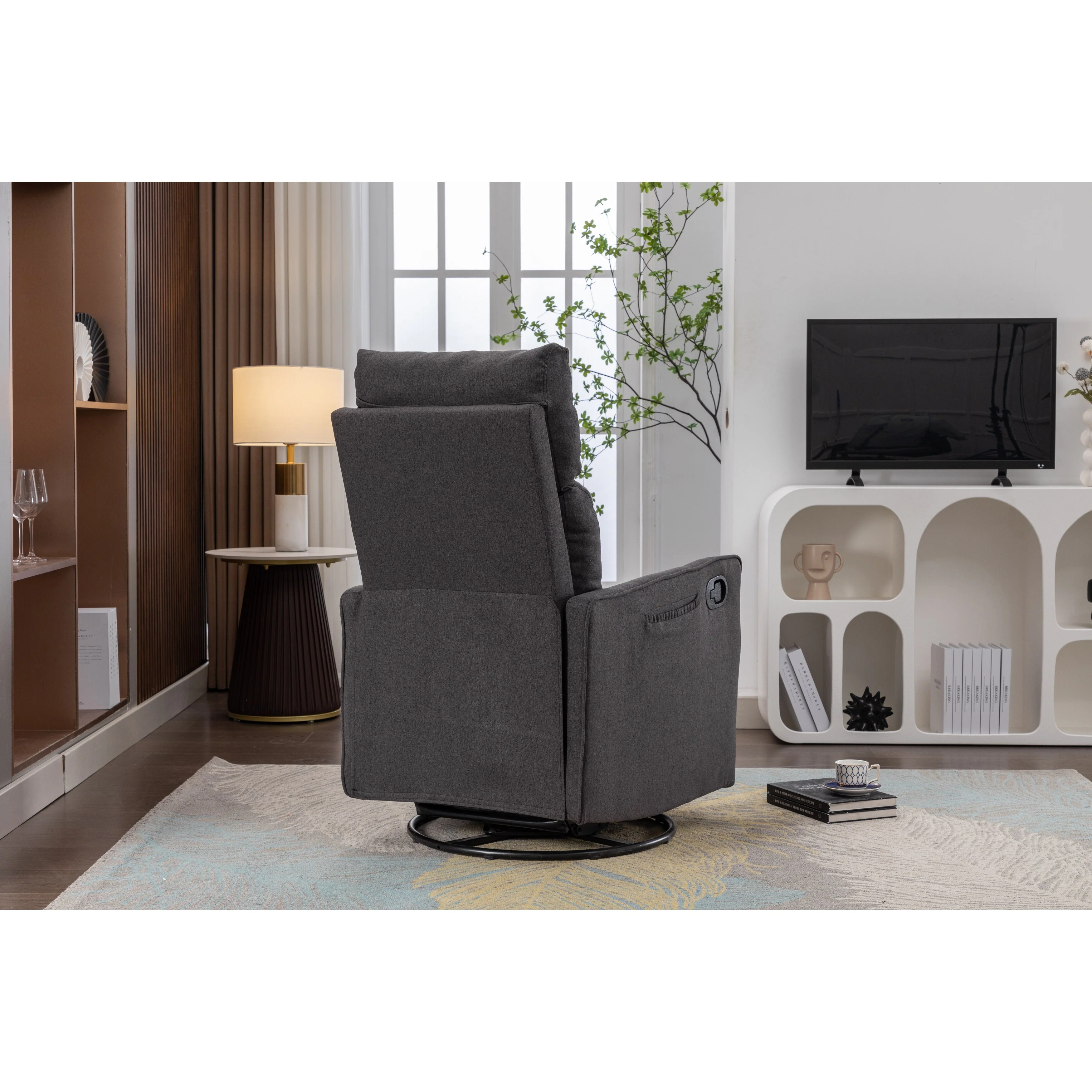 Manual Swivel Rocker Recliner Chair with Adjustable Back & Footrest