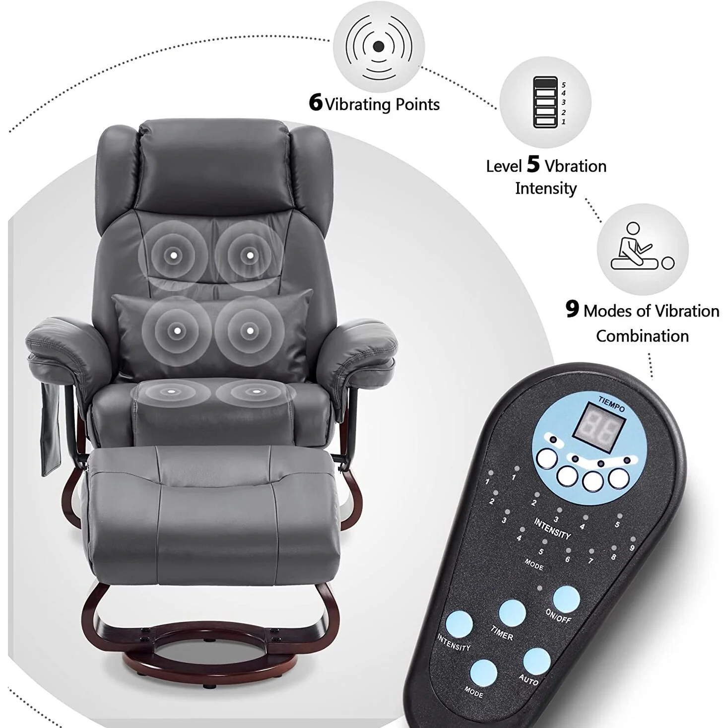 MCombo Swivel Recliners with Ottoman, Vibration Massage TV Chairs with Side Pocket