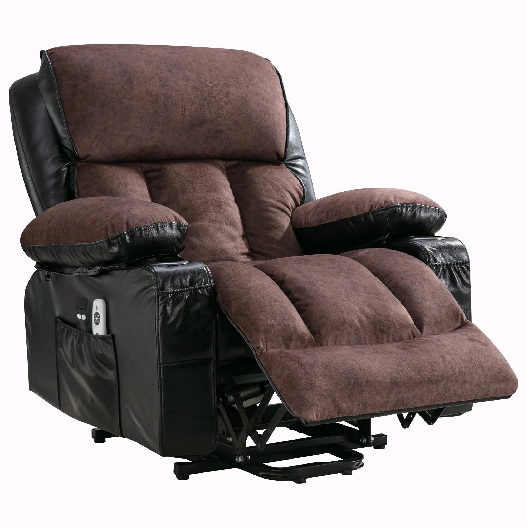 Power Electric Massage Lift Lounge Chair with Heating and Vibration Functions, Fleece Leather with USB