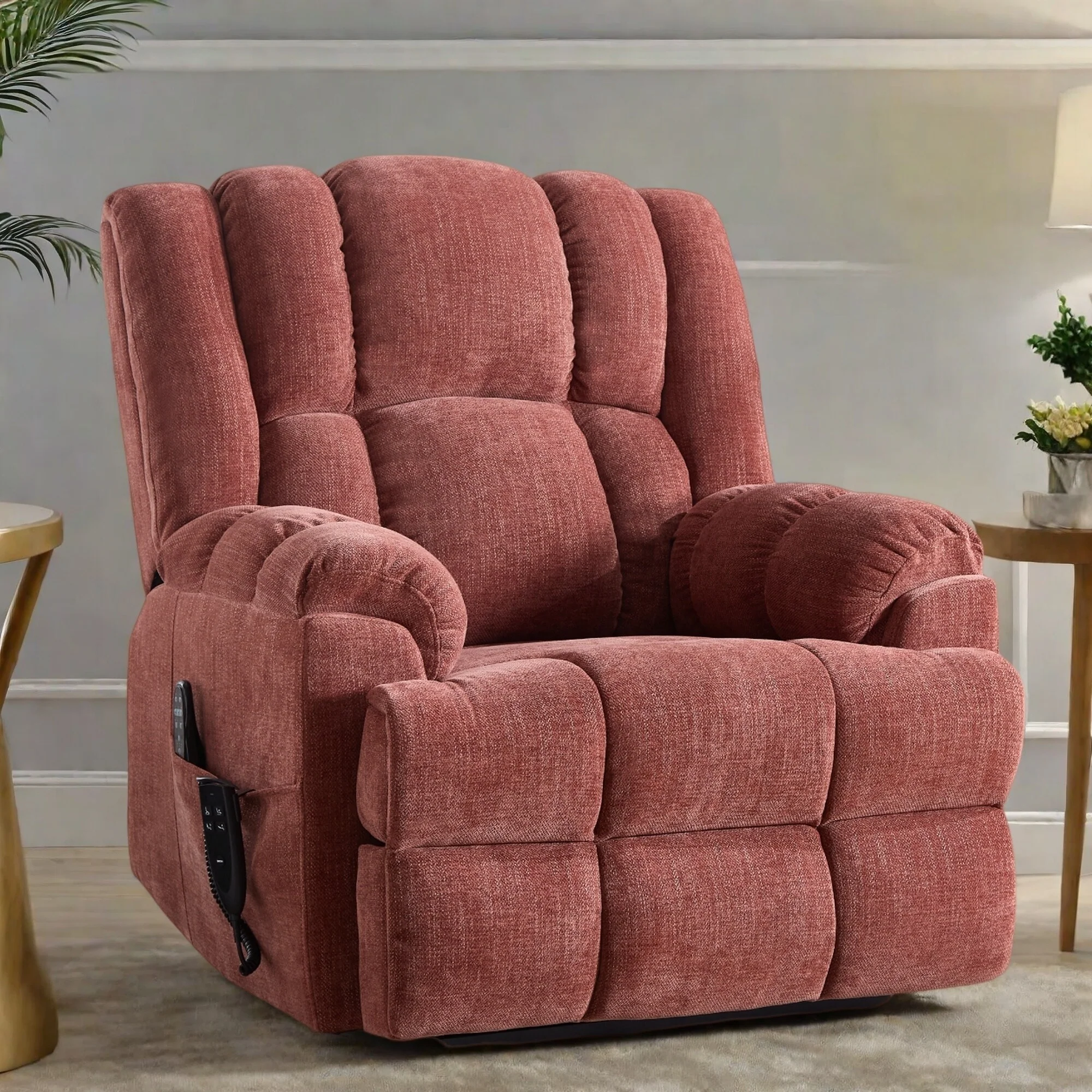 Power Lift Recliner Chair with Dual Motor, Massage and Lumbar Heat, Chenille Upholstery, Infinite Position Adjustment