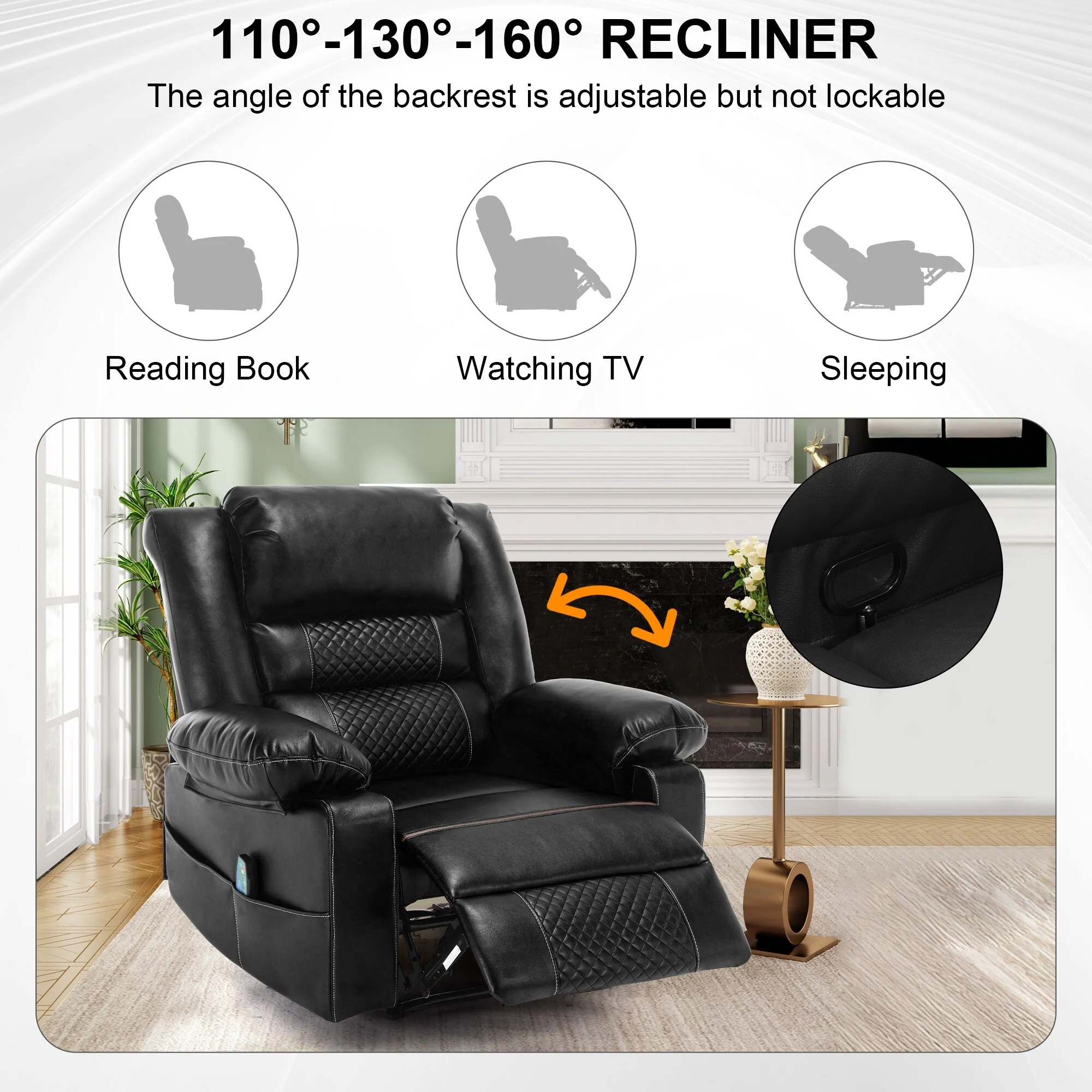 Brown Manual Leather Massage Recliner Chair with 8-Point Vibration, Lumbar Heating, Multi-Reclining Options
