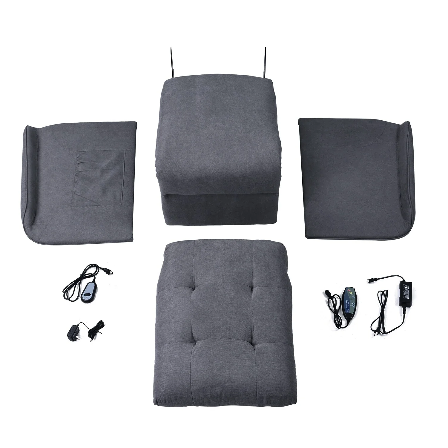 Grey Elderly Lift Recliner with Adjustable Massage, Overstuffed Cushioning, Remote Control, and Convenient Side Pockets