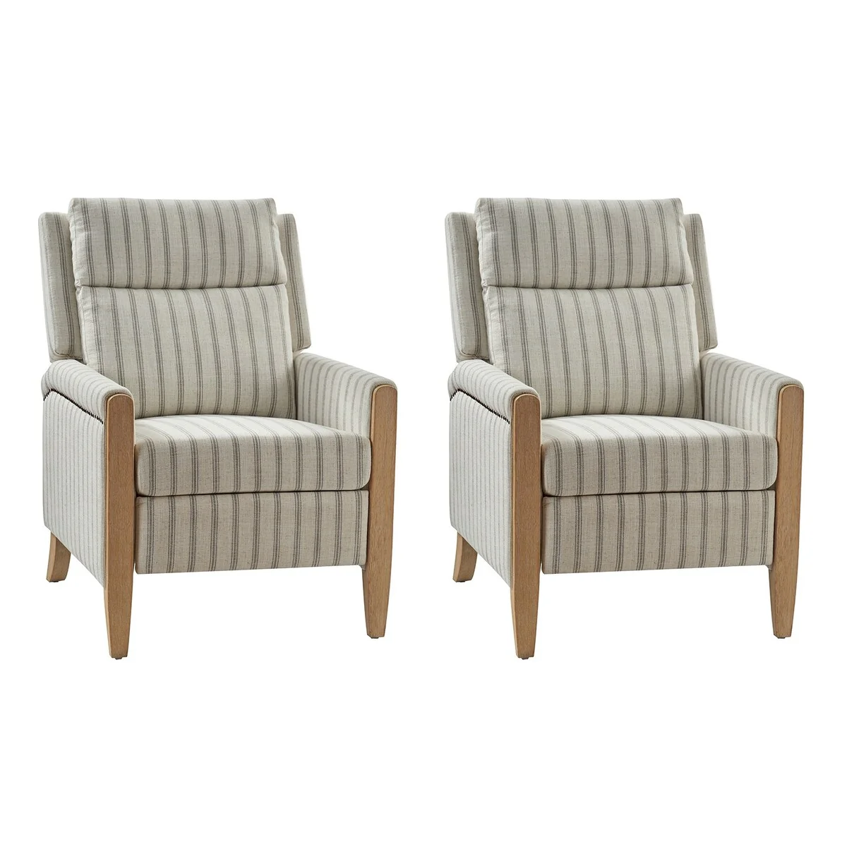 Suares Transitional Nailhead Manual Recliner with Solid Wood Legs Set of 2 by HULALA HOME