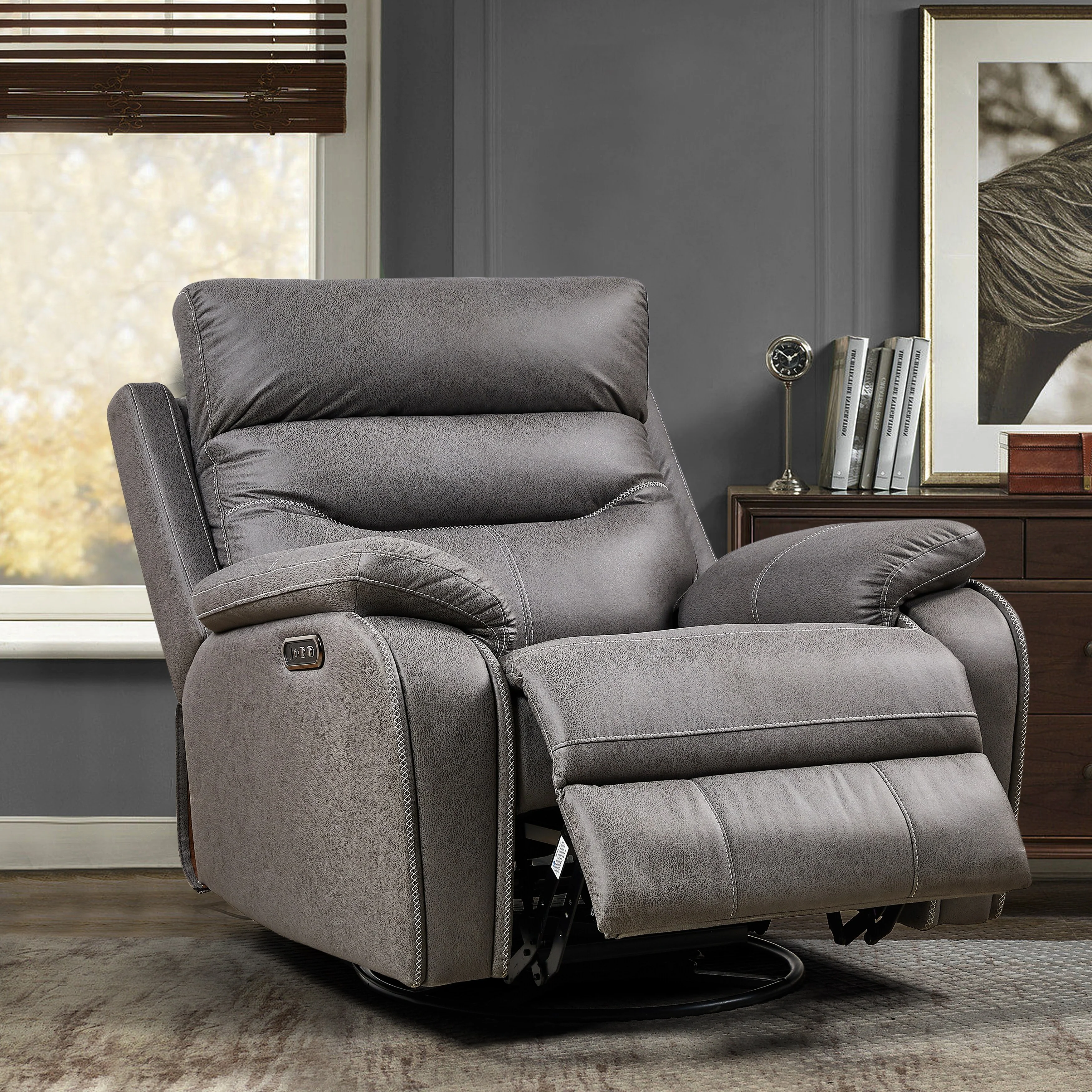 Electric Swivel Rocker Recliner with Dual Motors, USB & One?Touch Reset