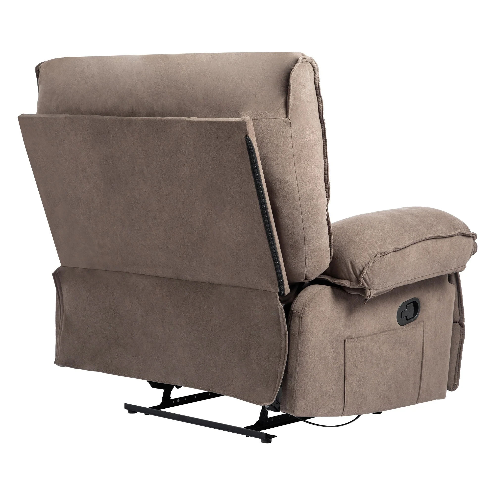 Grey Spacious Push-Back Recliner Sofa with Soft Fleece Upholstery and Heated Massage Pillow