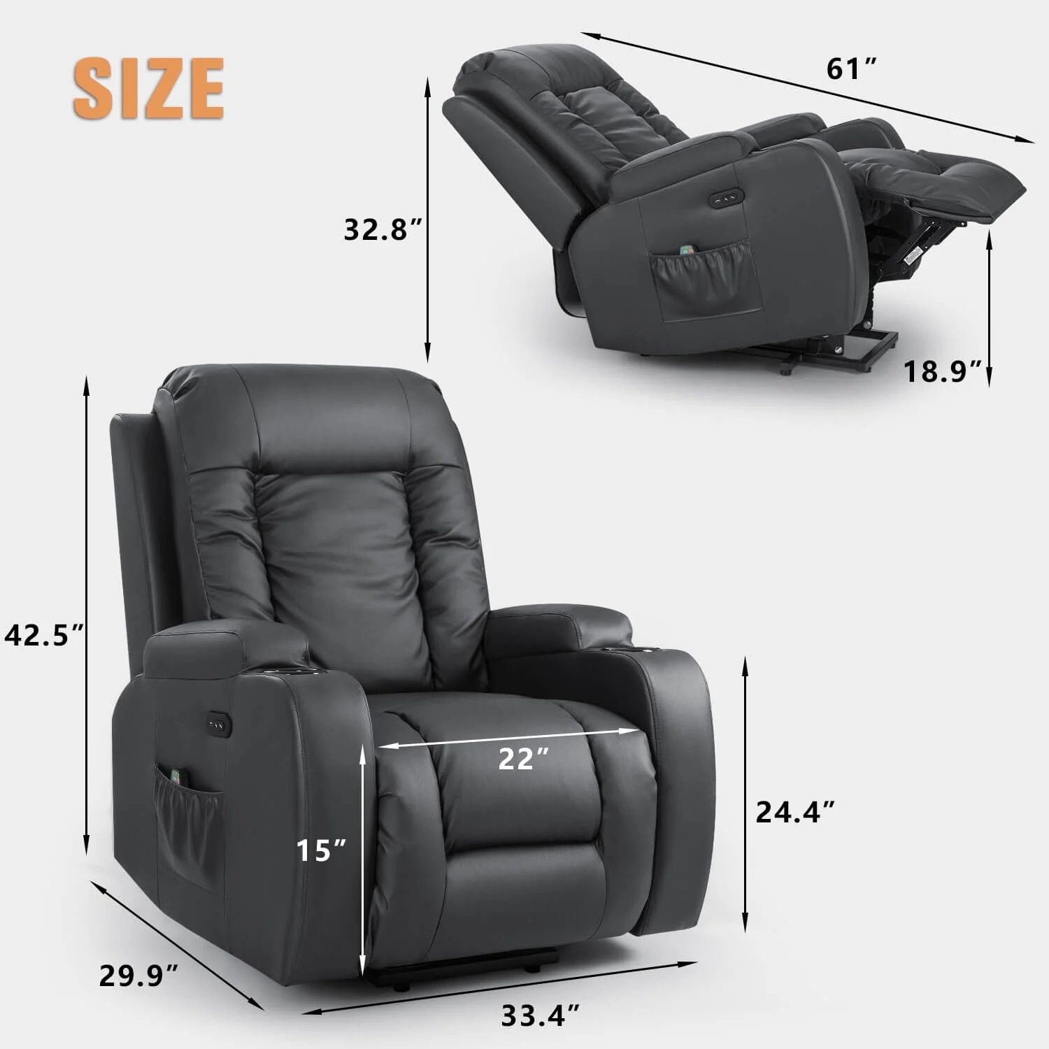Furniwell PU Leather Power Lift Assist Recliner Chair with USB