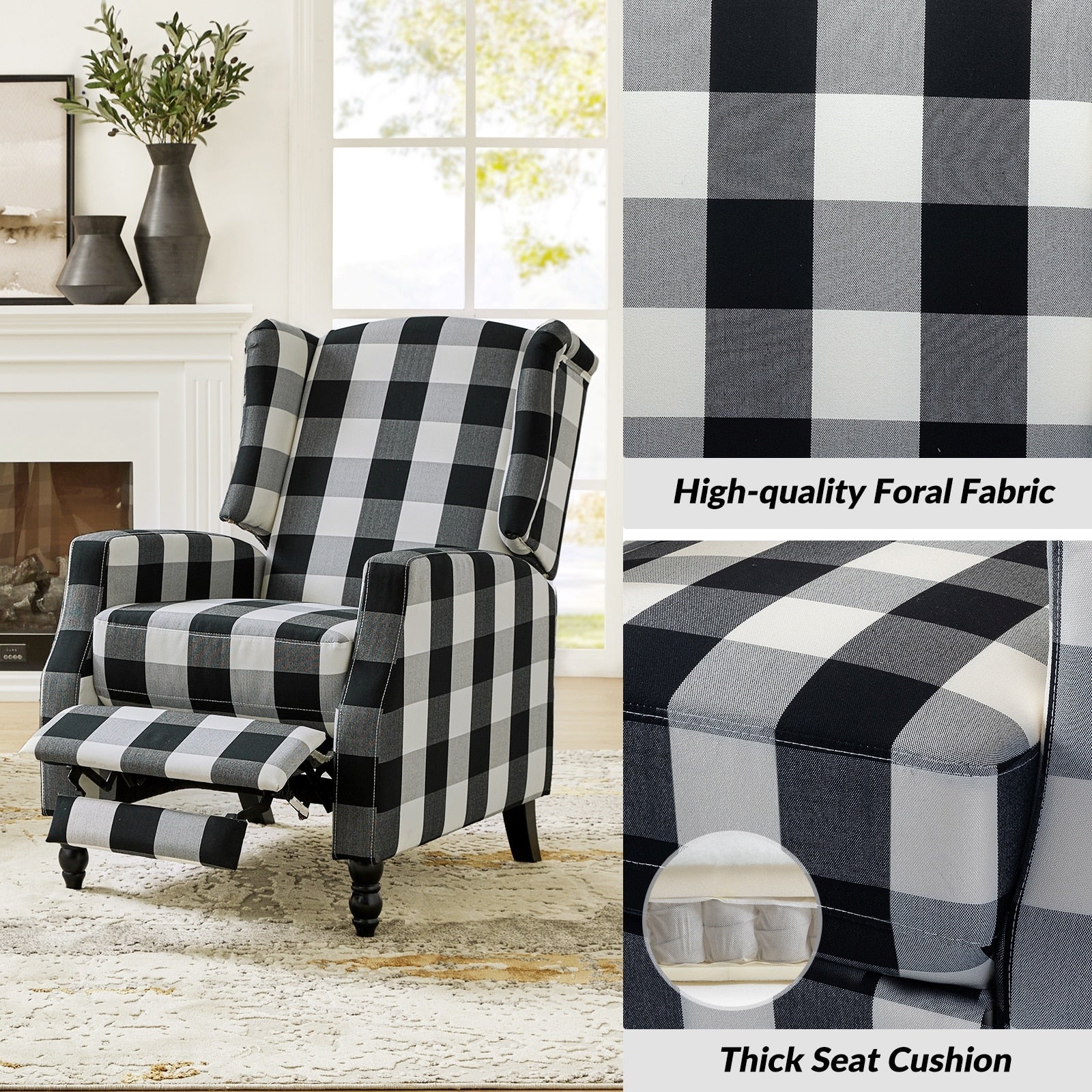 Damaris Mid-Century Modern Manual Pushback Recliner with Wingback Design Set of 2 by HULALA HOME