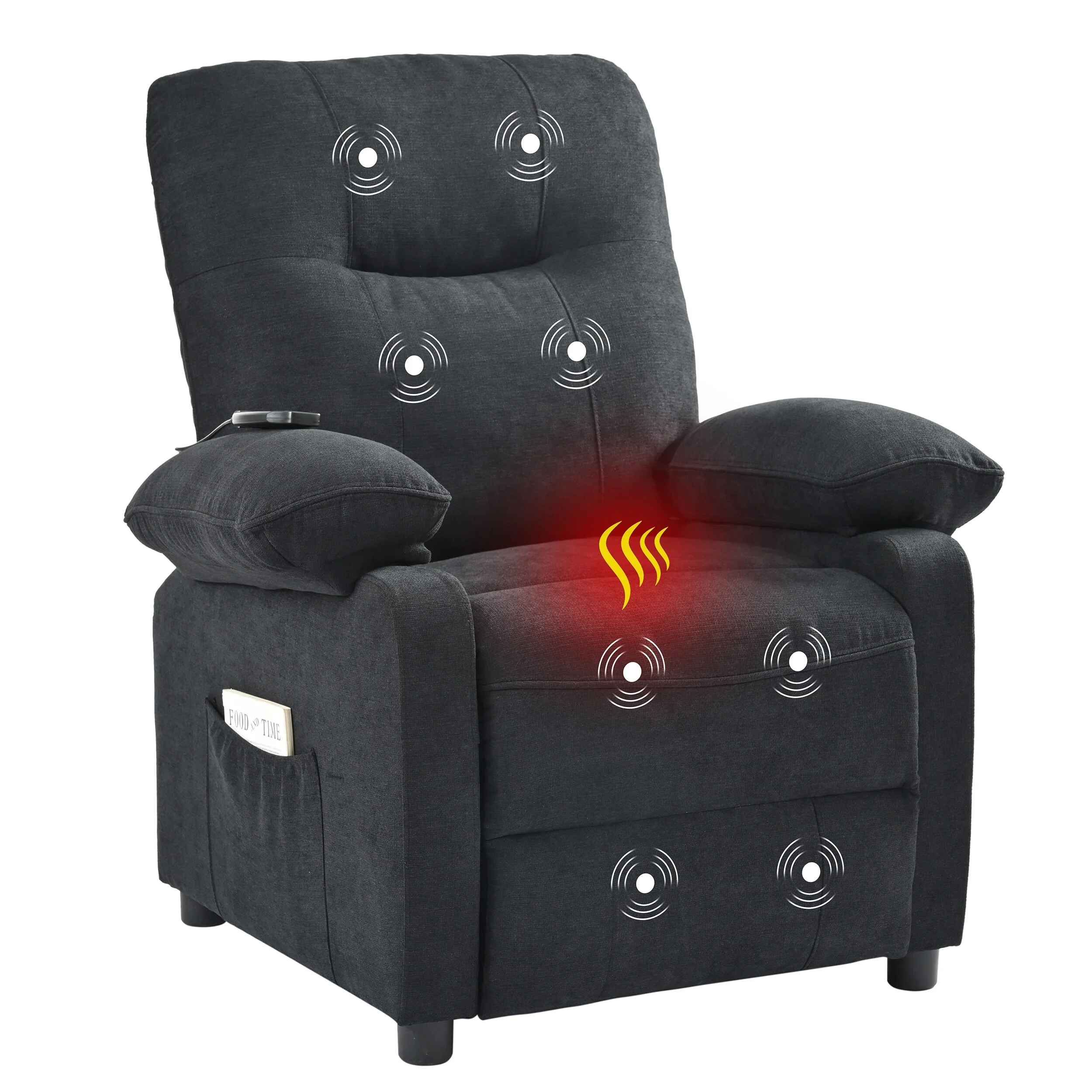Black Manual Recliner with Massage, Heat, and Solid Wood Frame