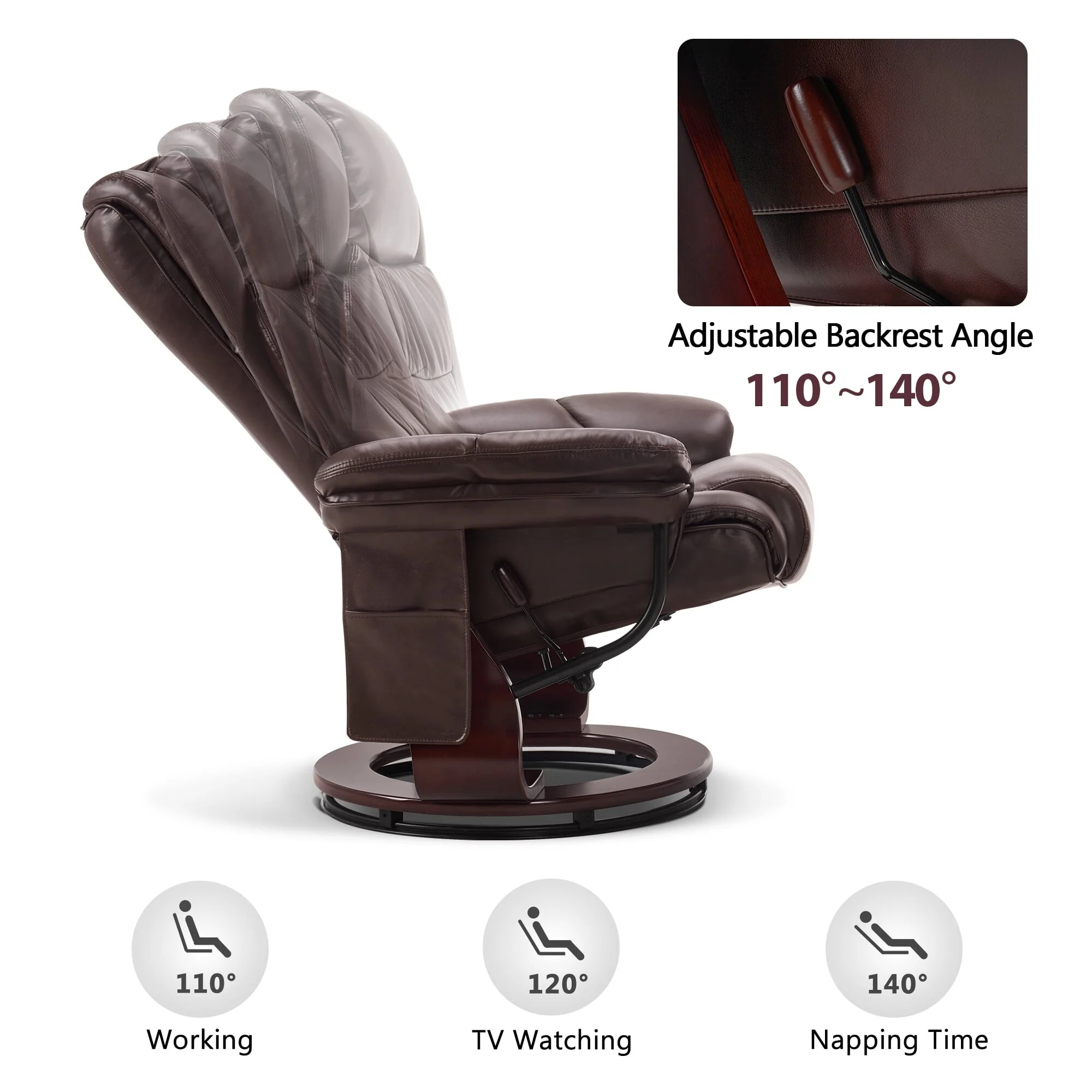 MCombo Swivel Recliners with Ottoman, Vibration Massage TV Chairs with Side Pocket