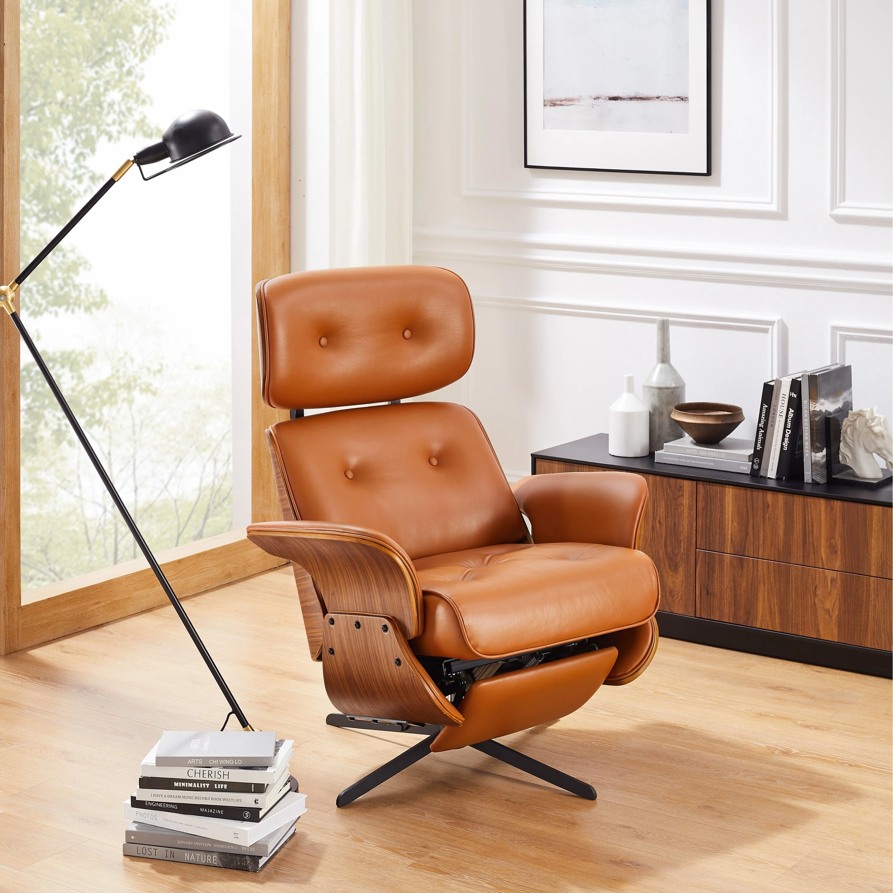 Art Leon Swivel Top Grain Leather Power Recliner Chair