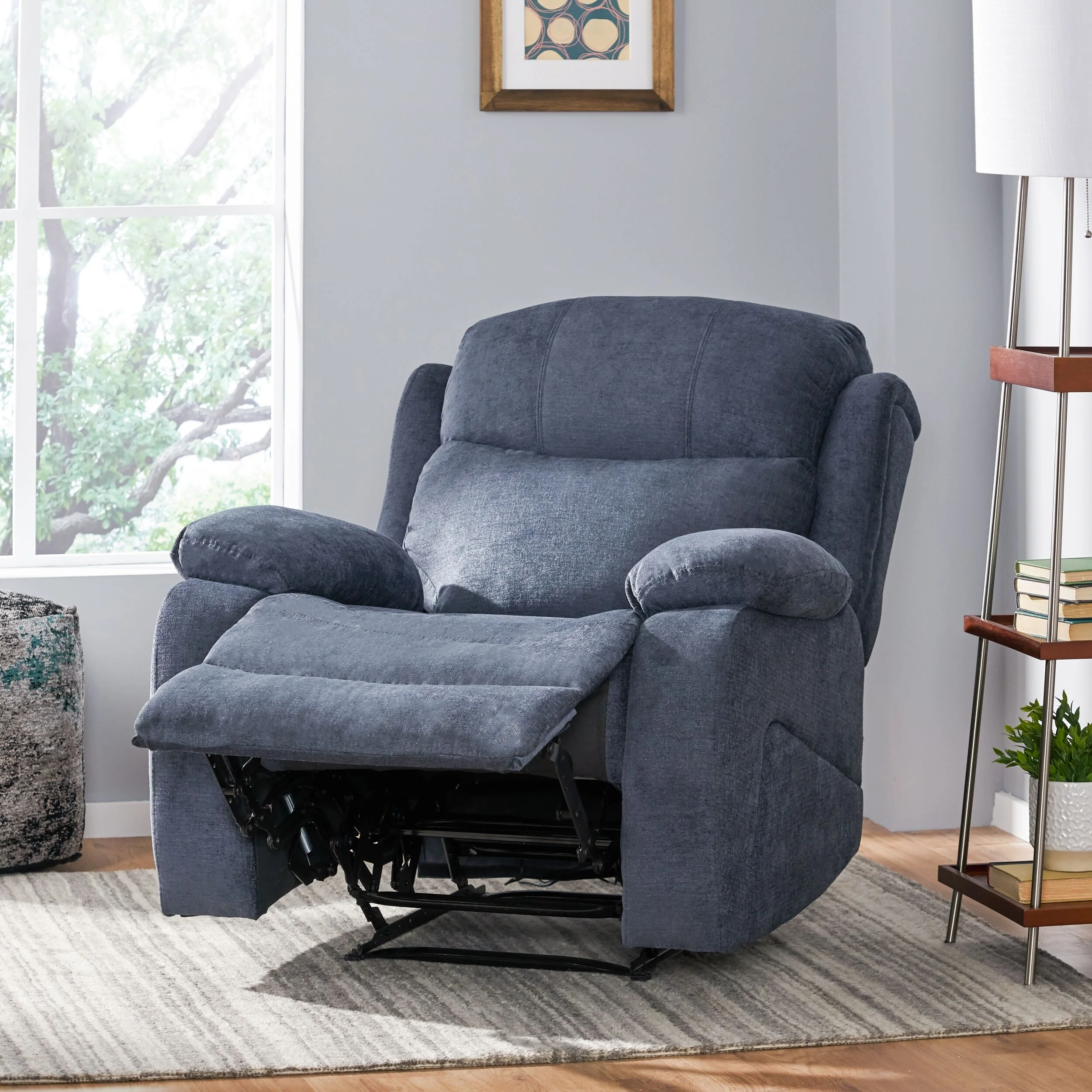 Grey Tufted Massage Recliner with Heating, Remote Control, and Manual Recline - 5 Massage Modes, Side Pocket