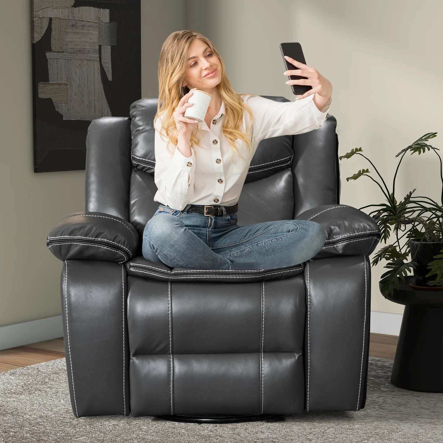 Wide Seat Durable Leather Massage and Heat Recliner