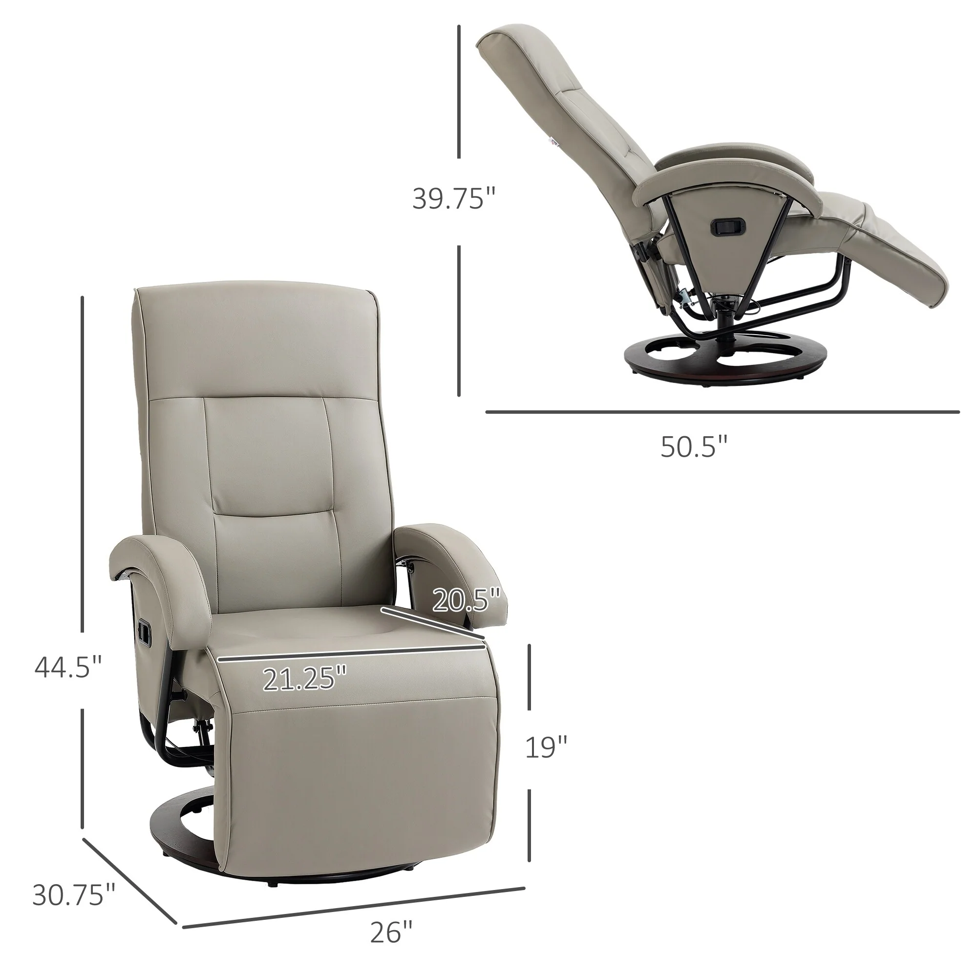 HOMCOM PU Recliner with Footrest, Lounge Chair with 135�� Adjustable Backrest, Swivel Wood Base