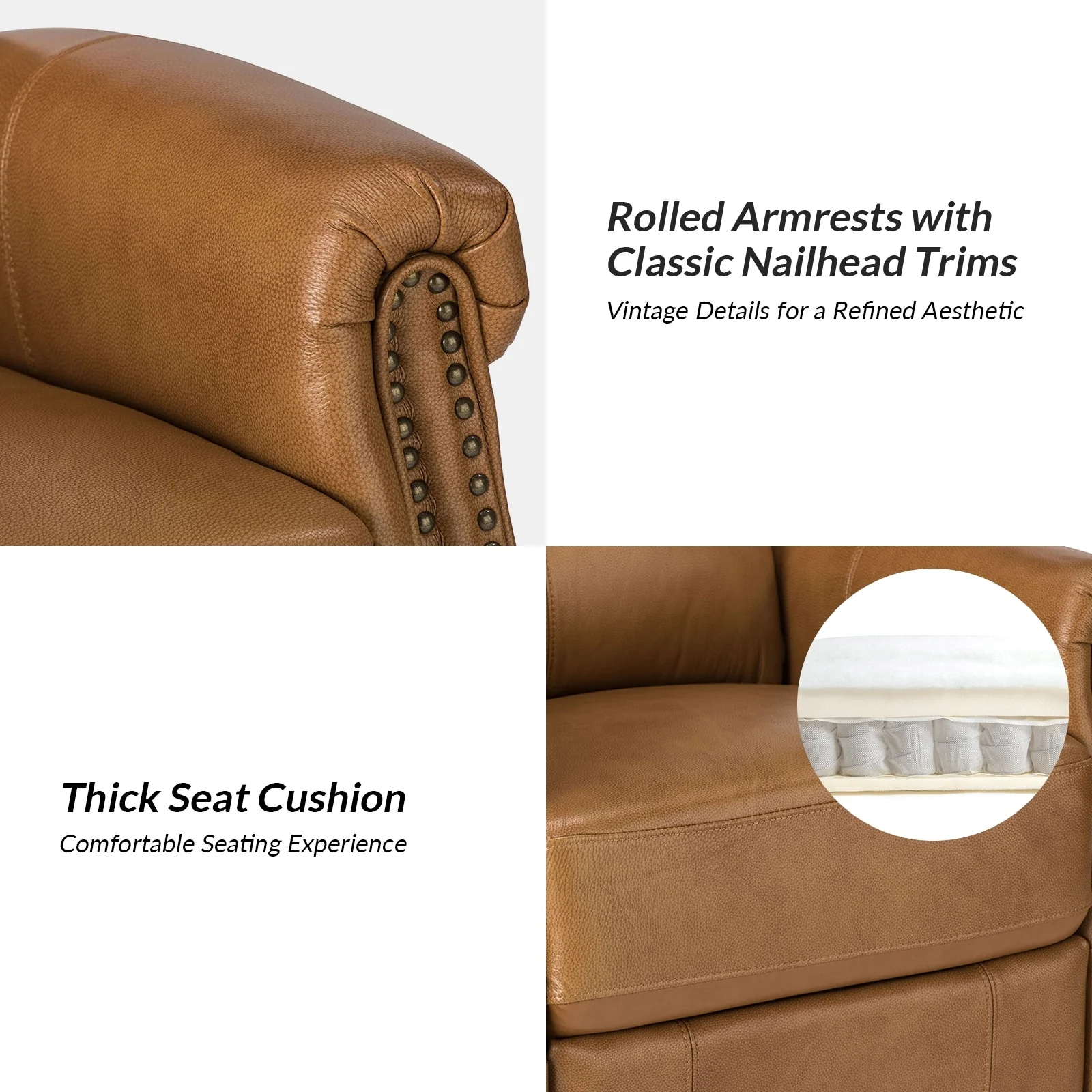 Renato Traditional Genuine Leather Nailhead Power Swivel Recliner Chair with Metal Base Set of 2 by HULALA HOME