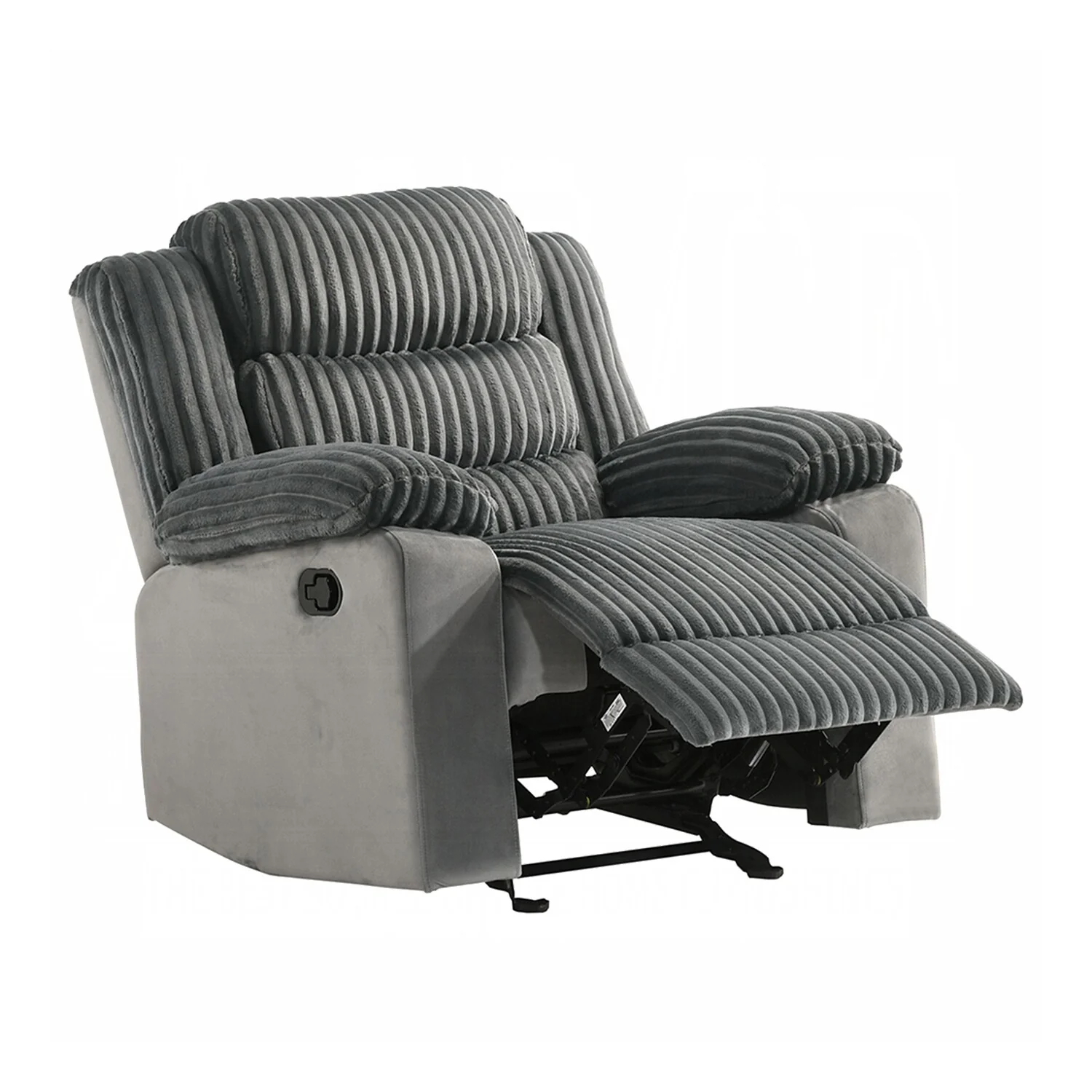 Upholstered Manual Motion Glider Recliner with Pillow Top Armrest in Gray