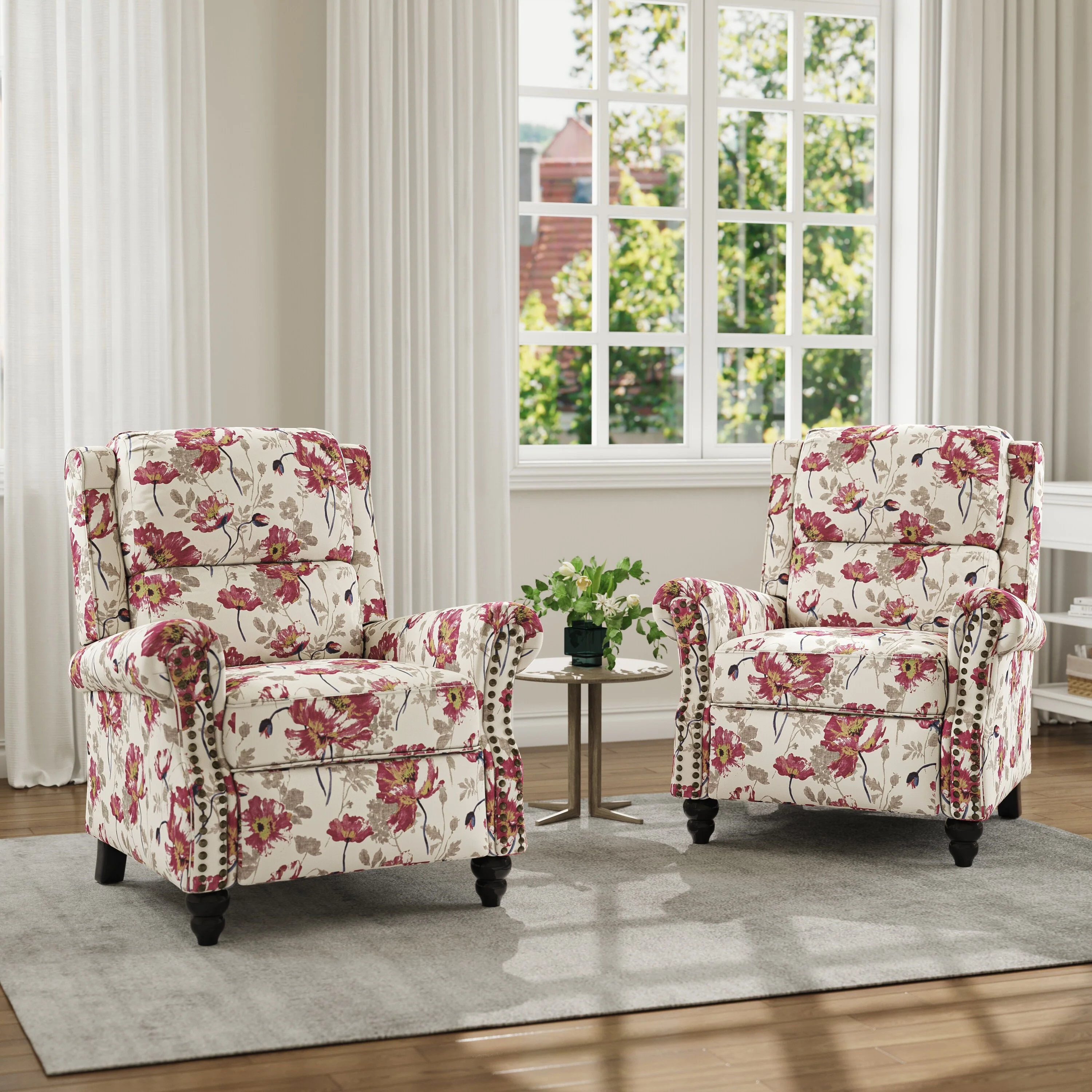 Mid-Century Nailhead PU Leather Linen Recliner