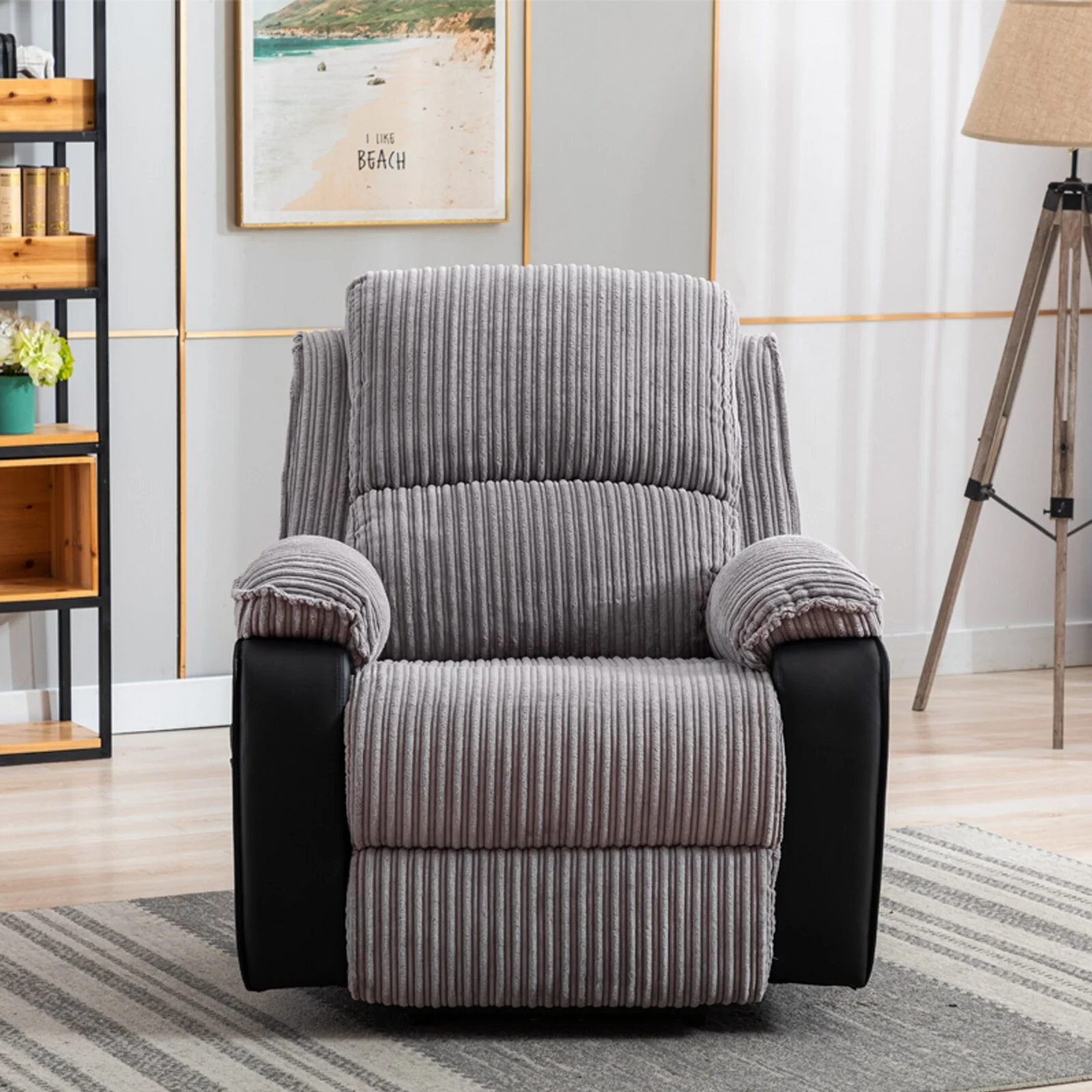 Grey Adjustable Fabric Recliner with Remote Control
