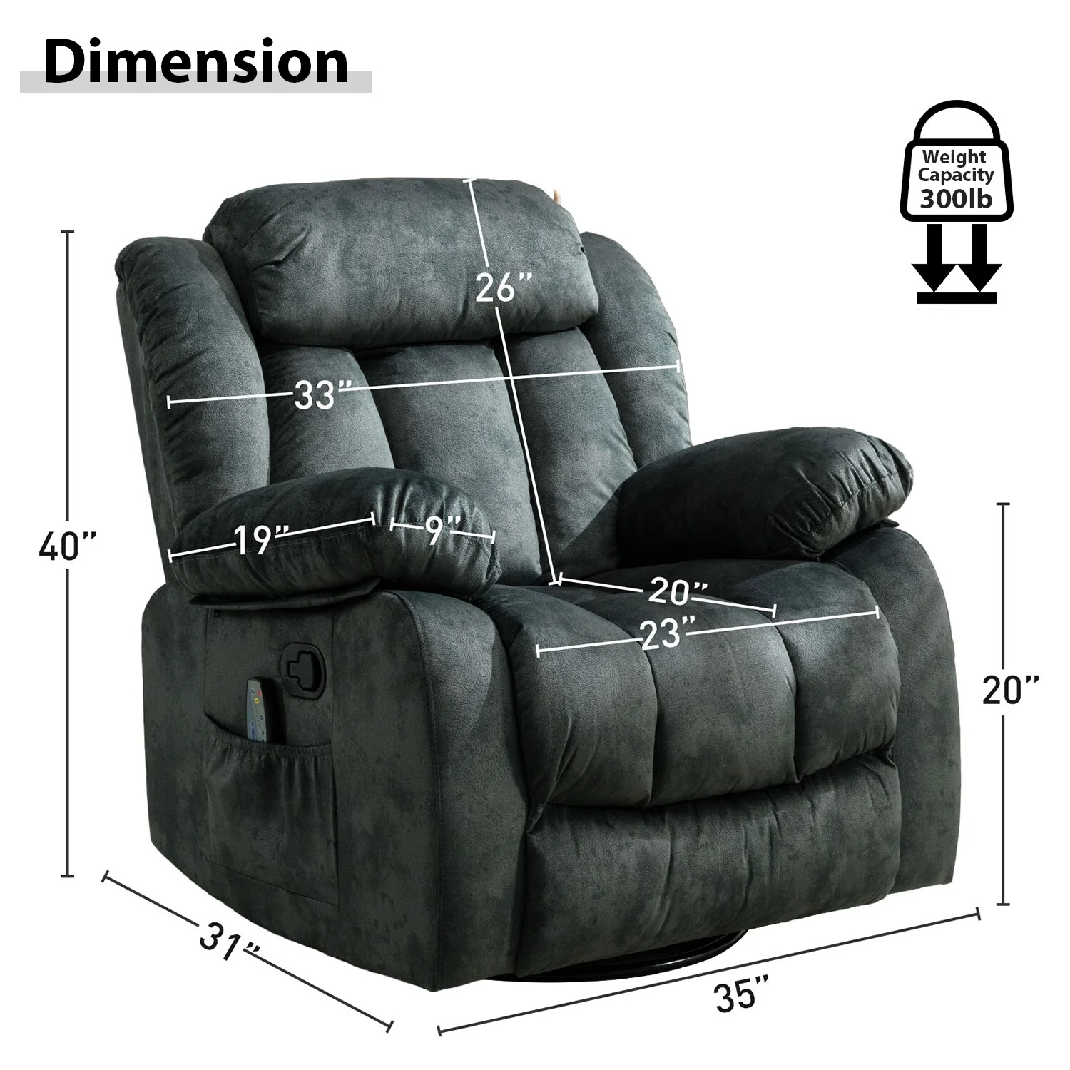 360�� Rotatable Swing Manual Massage Rocker Recliner With Heat And Vibration