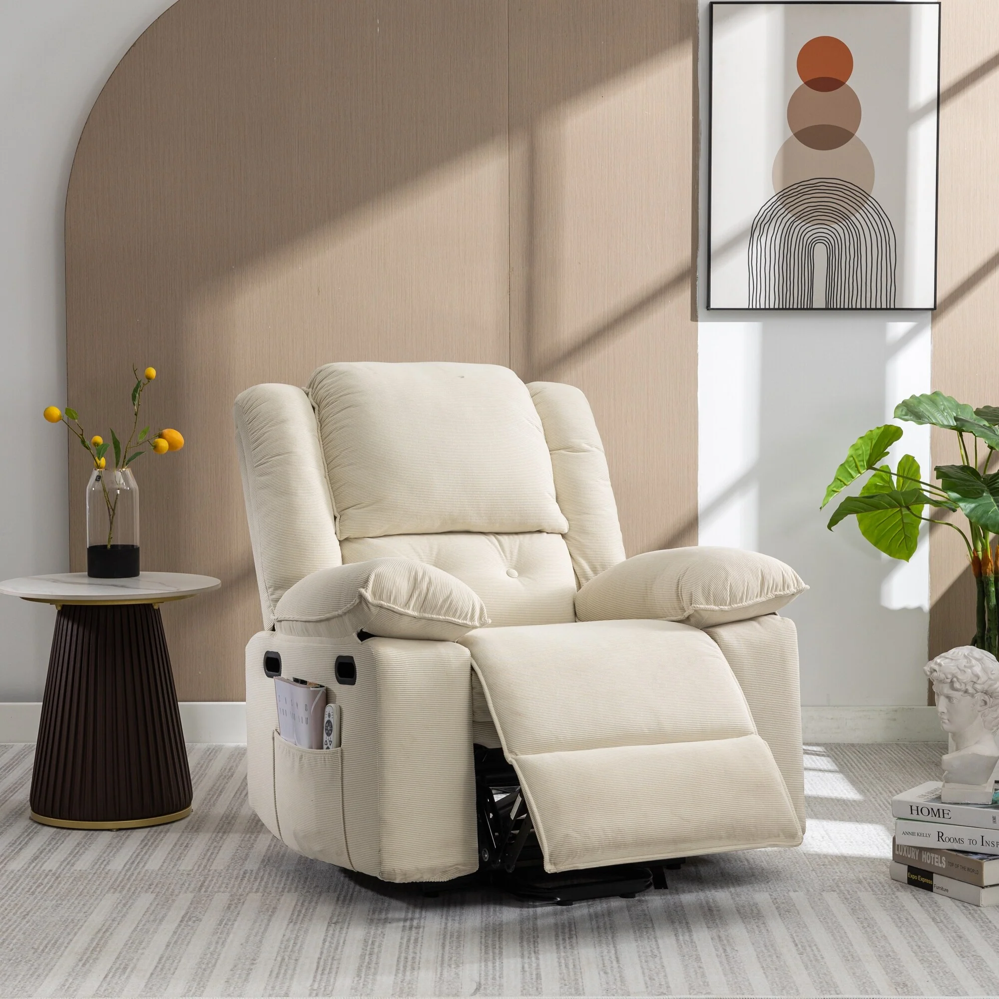 Beige Power Lift Recliner with Massage, Heat, and Adjustable Recline