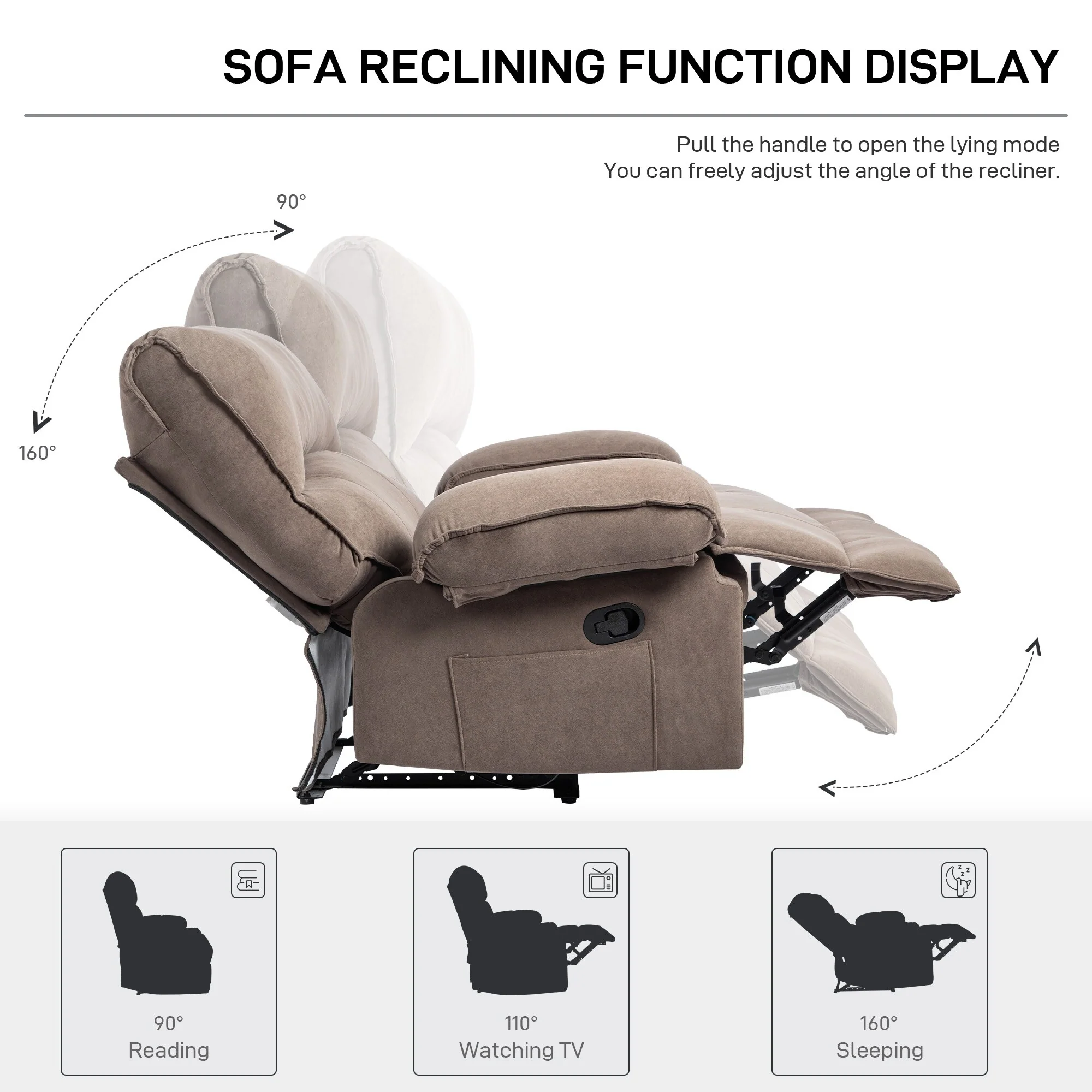 Grey Extra-Wide Push-Back Recliner with Heated Massage Pillow, Soft Fleece Fabric Upholstery