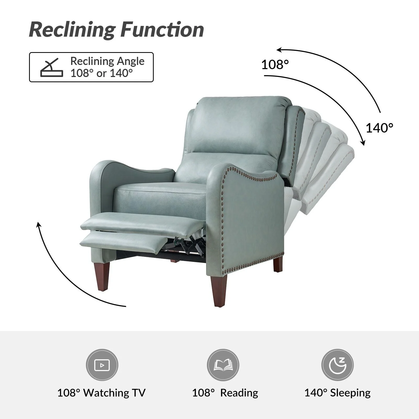 Brigida Modern Genuine Leather Nailhead Trim Recliner with Adjustable Footrest Set of 2 by HULALA HOME