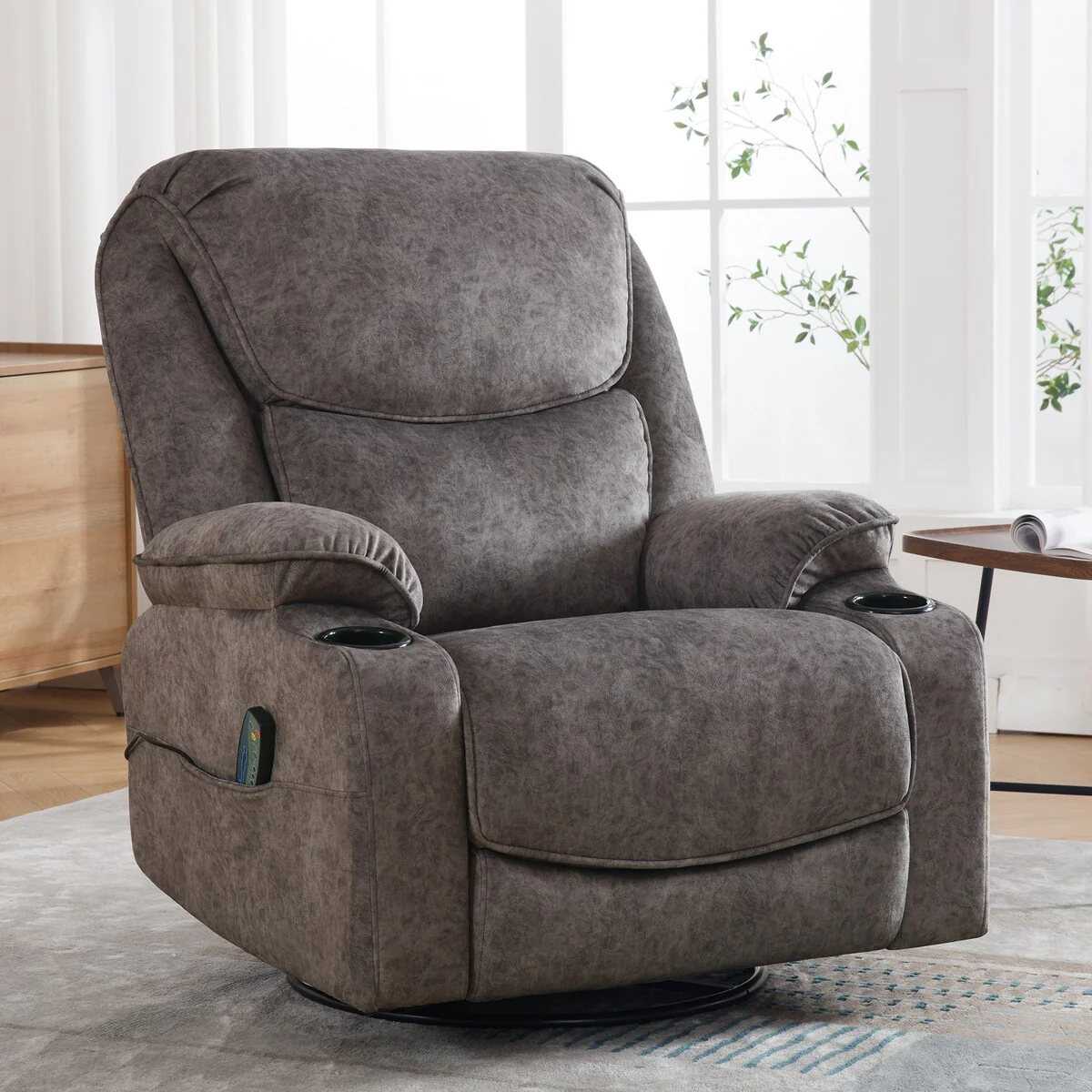 HOMYKA Swivel Manual Rocking Recliner Chair with Massage and Heat