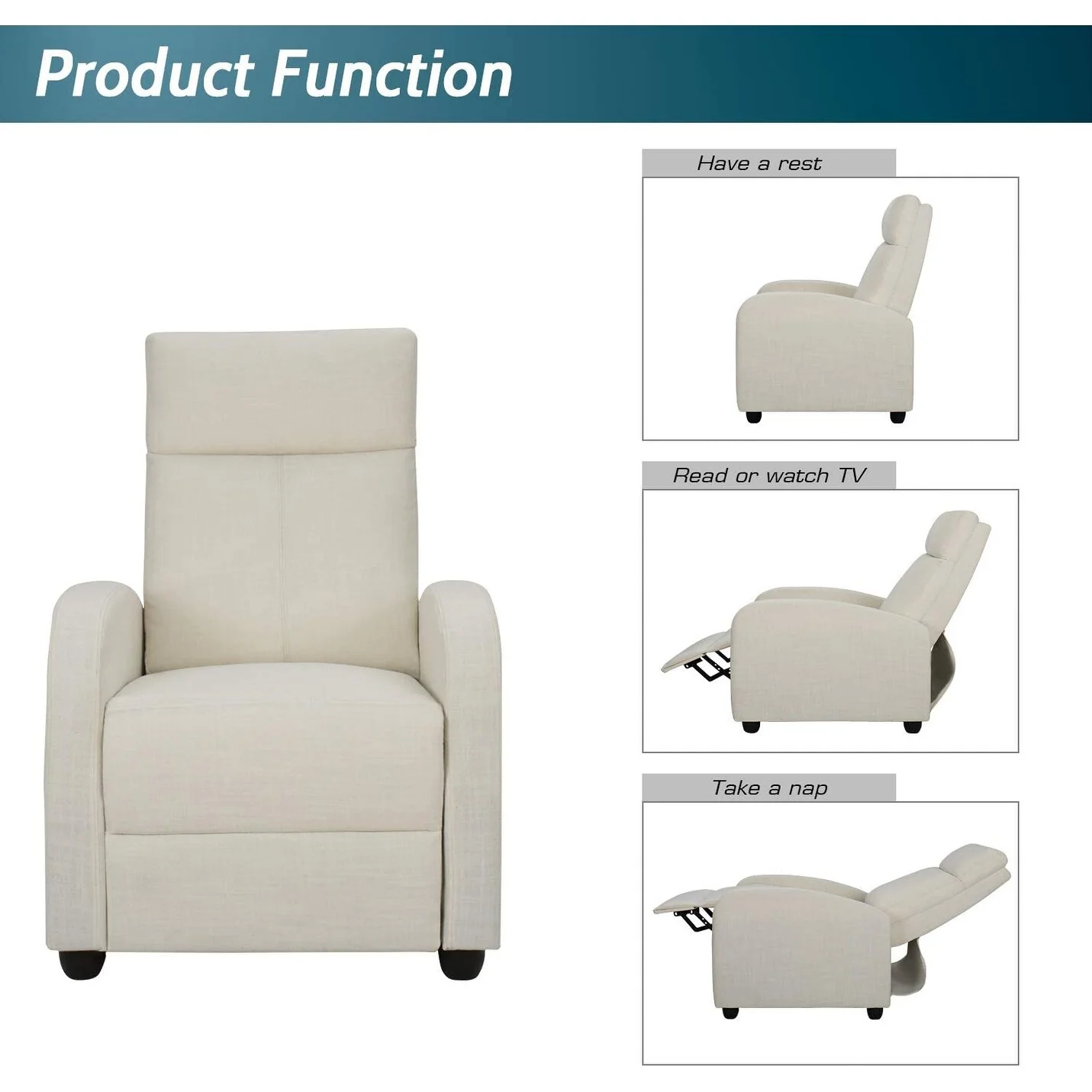 Furniwell Fabric Single Sofa Recliner with Padded Seat