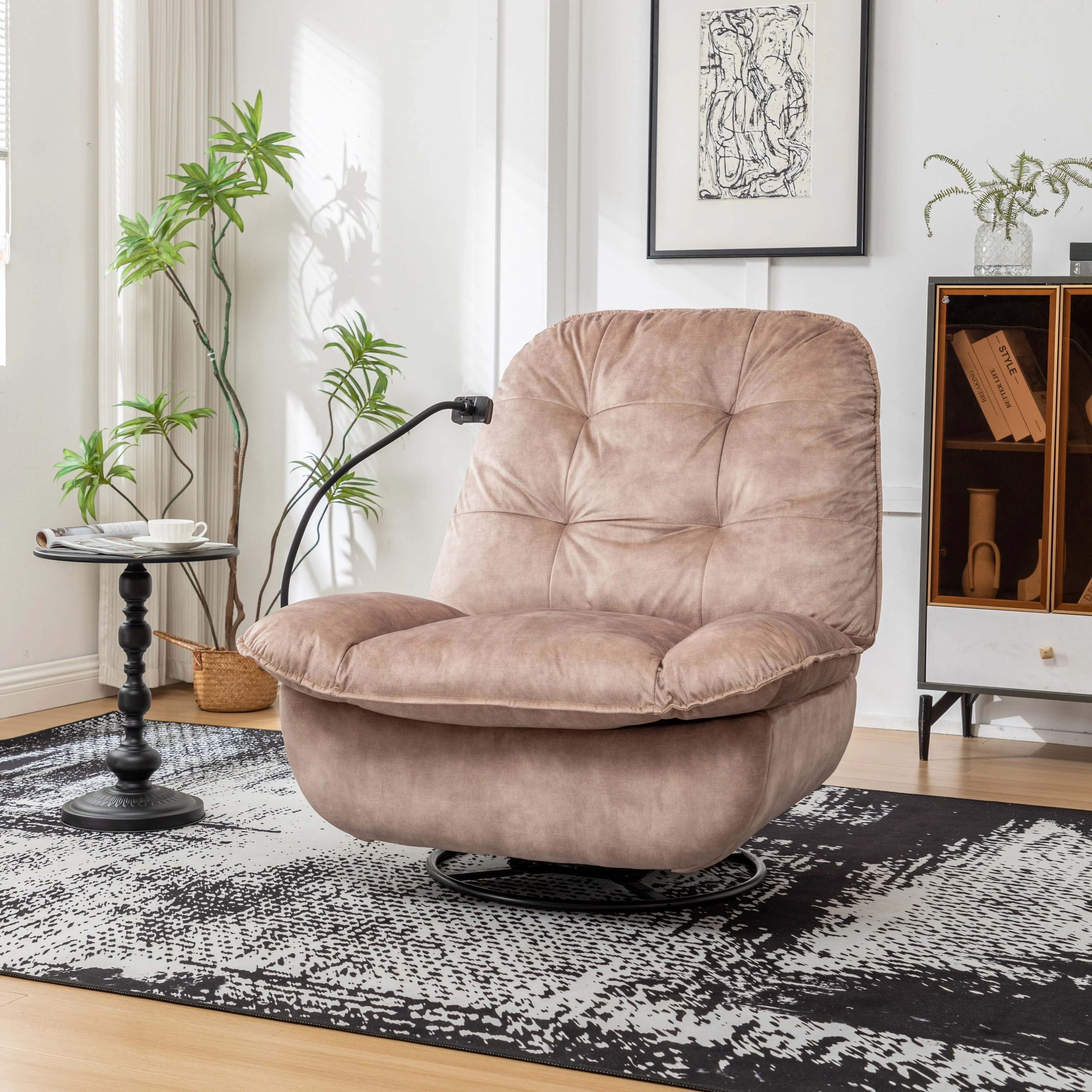 Velvet Oversized Recliner Chair with Swivel, Rocker & Phone Holder