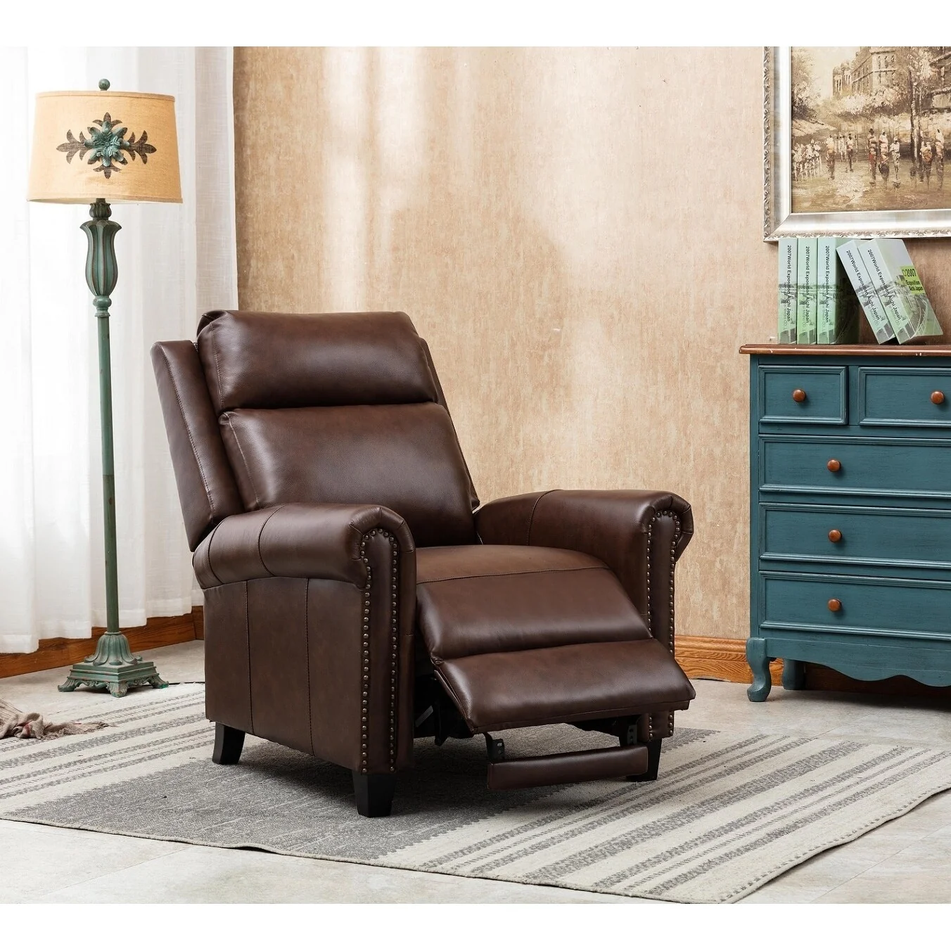 Ebello Genuine Leather Pushback Club Recliner Chair