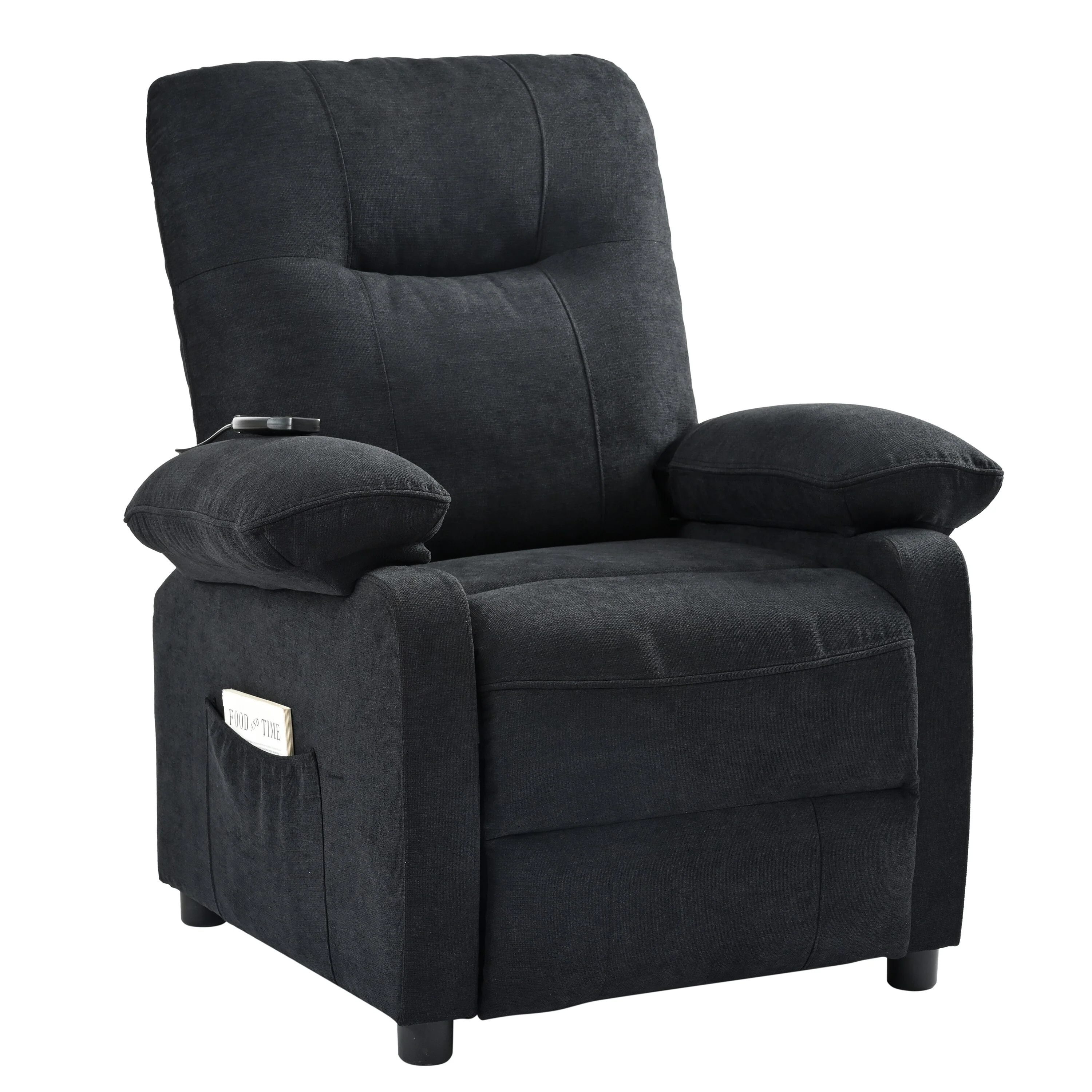 Black Manual Recliner with Massage, Heat, and Solid Wood Frame