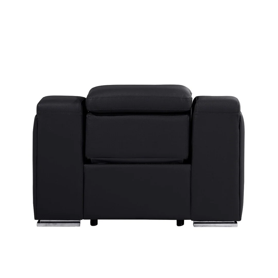 HomeRoots 41 Black Italian Leather Wall Hugger Recliner With USB
