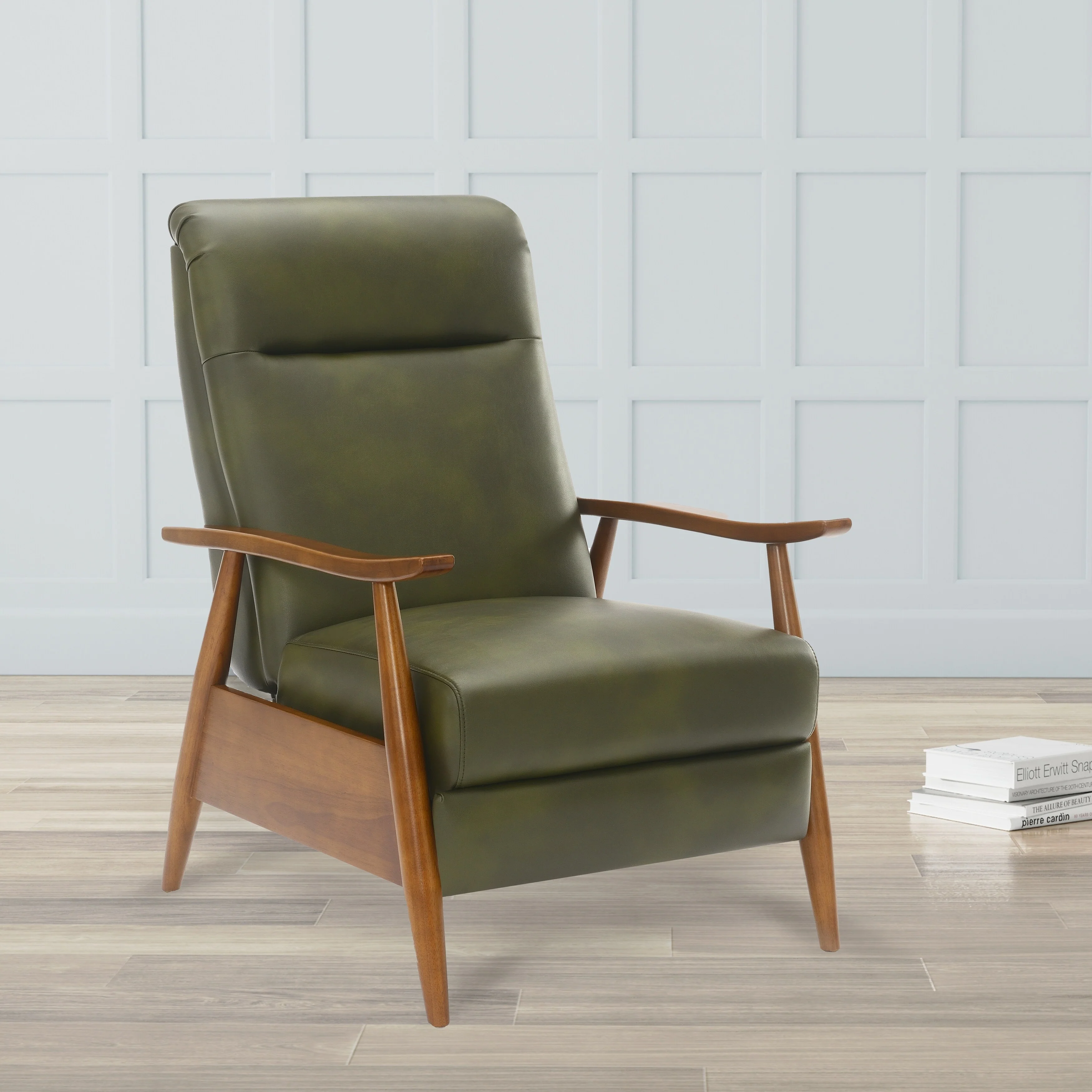 Sarasota Wood Arm Push Back Recliner - Fern Green
