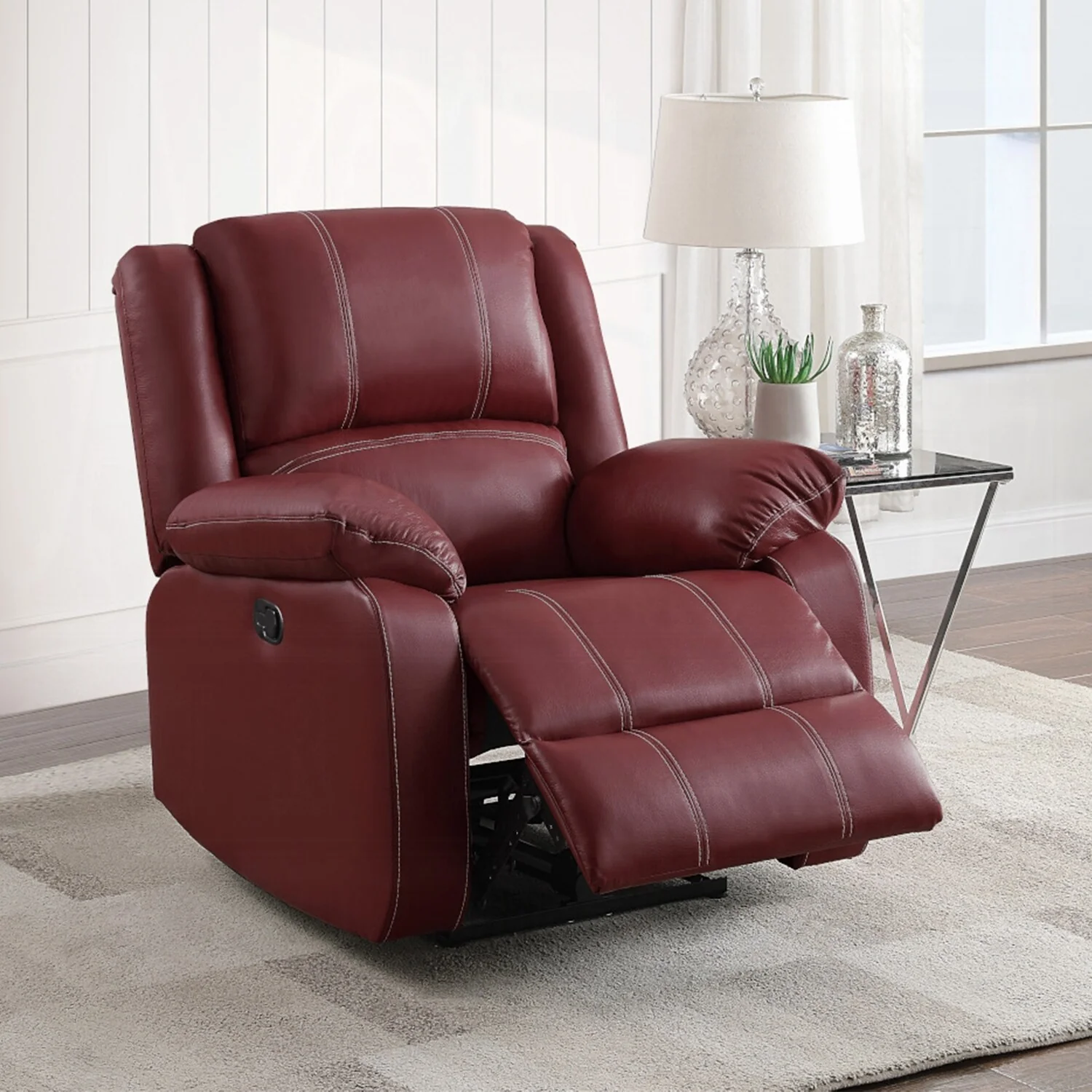 Synthetic Leather Upholstered Manual Motion Rocker Recliner in Red