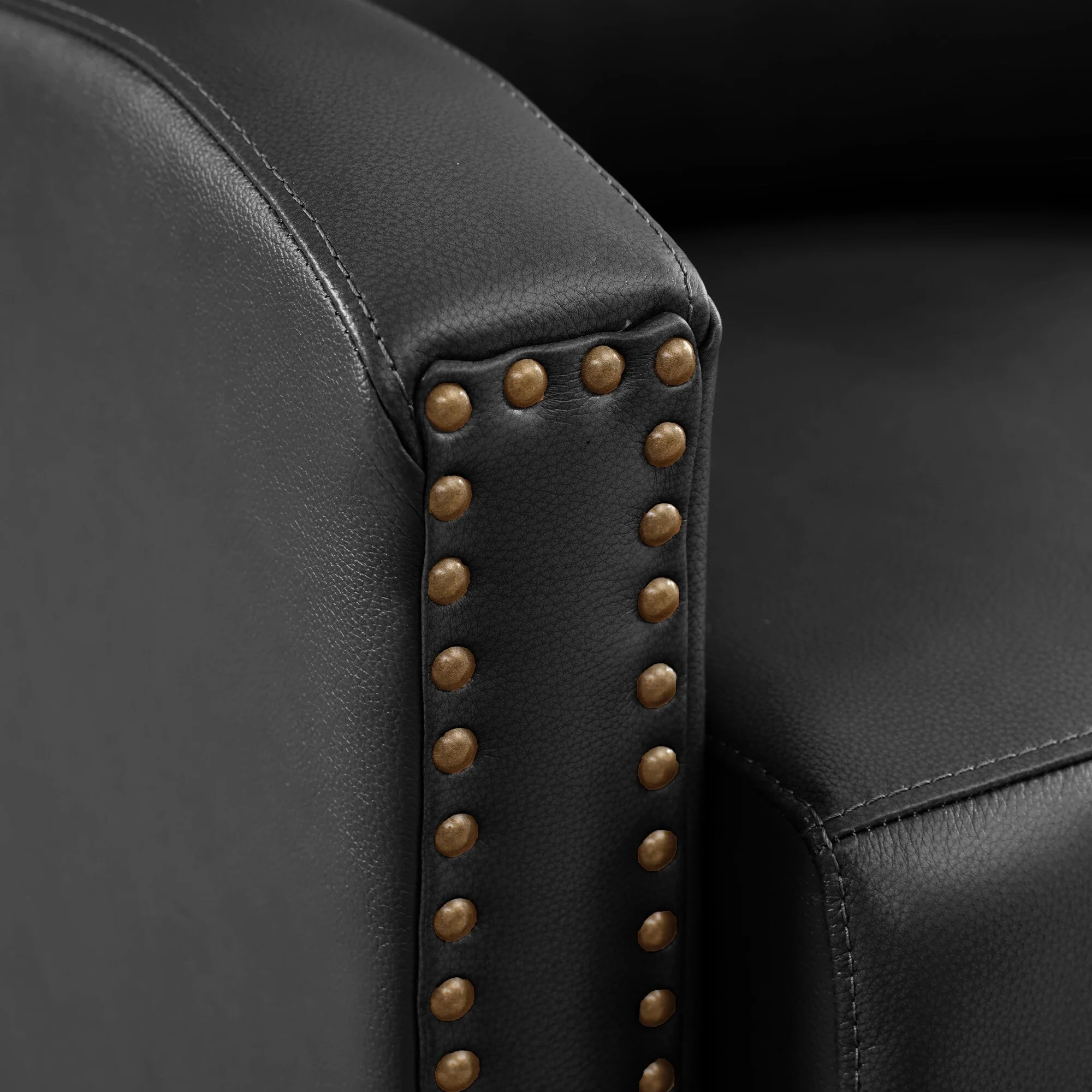 Genuine Leather Pushback Recliner with Multi-Angle Seat Back and Solid Wood Legs