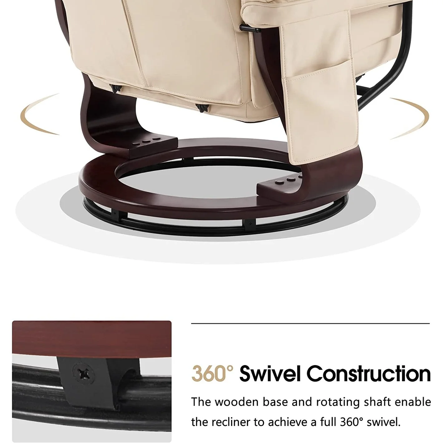 MCombo Swivel Recliners with Ottoman, Vibration Massage TV Chairs with Side Pocket