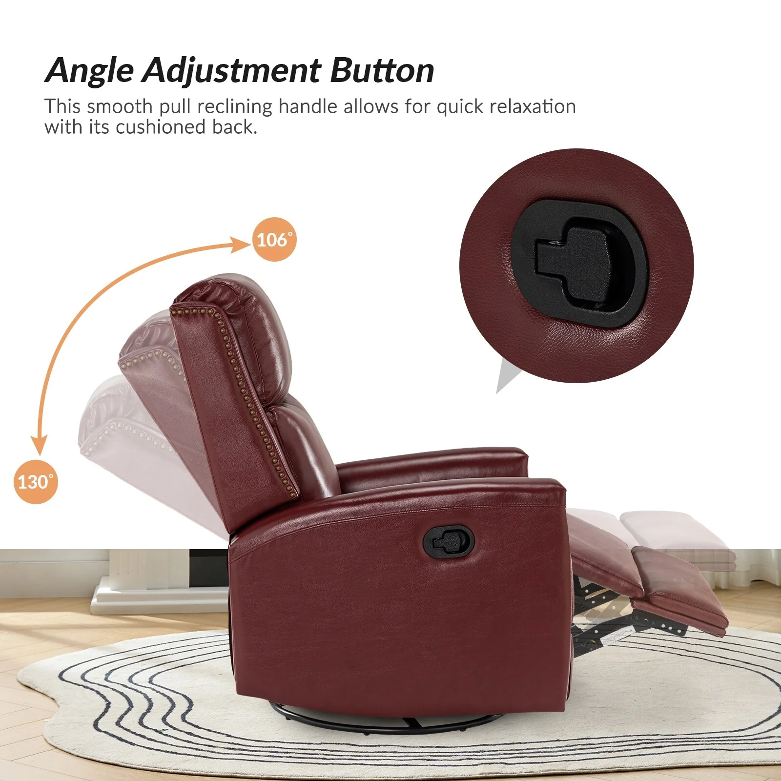 Fiacro 30.31Wide Modern Genuine Leather Wingback Swivel Rocker Recliner with Nailhead Trims, Set of 2