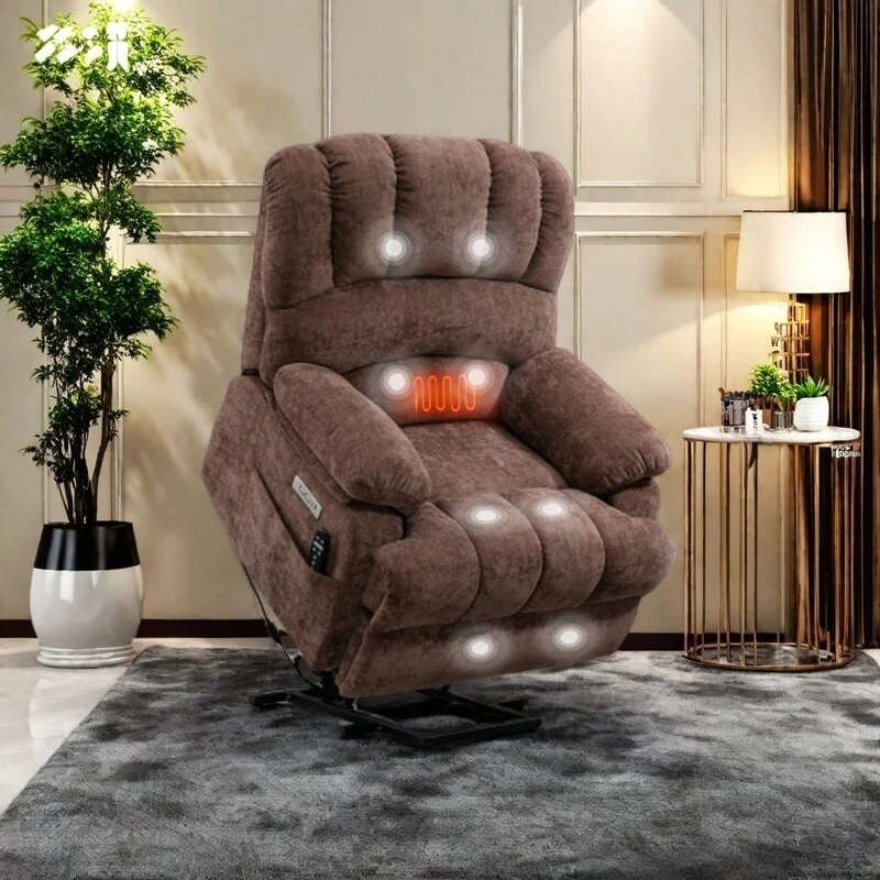 Oversized Power Lift Recliner Chair with Massage, Heat, 8-Point Vibration, Lumbar Heating, USB Port, Dual Side Pockets