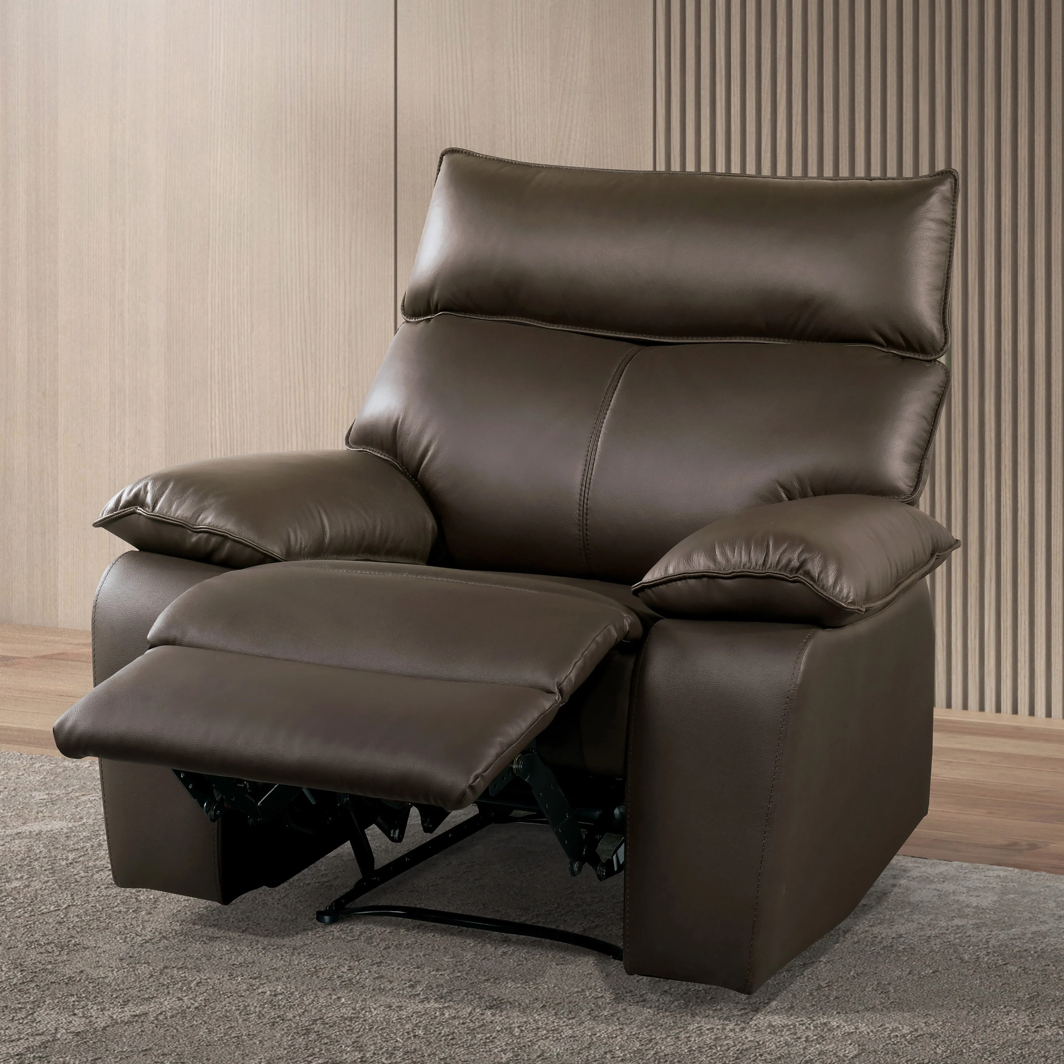 Furniture of America Yuleigh Modern Leather Match FSC Certified Recliner