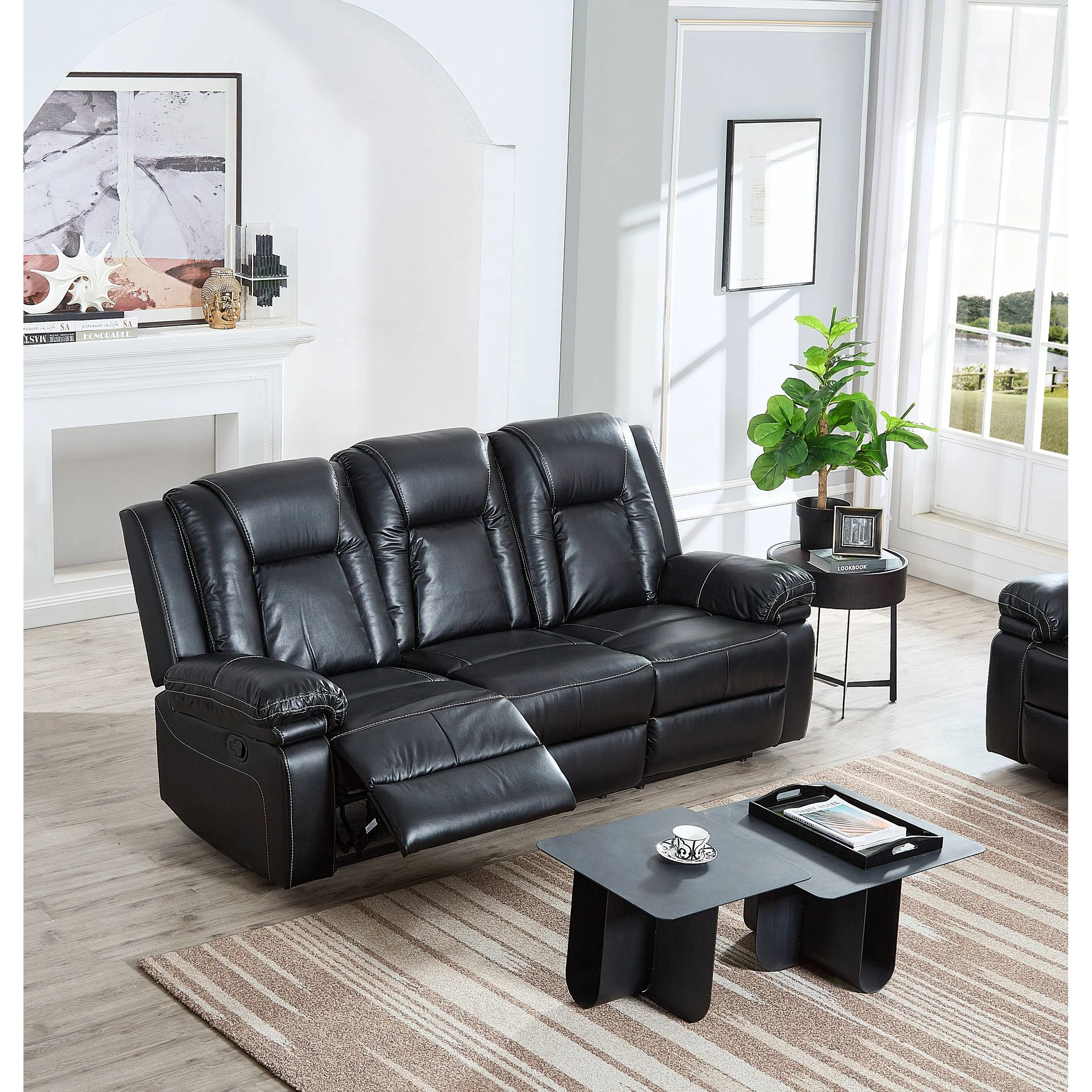 3-PC Bonded Leather Reclining Sofa Loveseat and Chair Living Room Set
