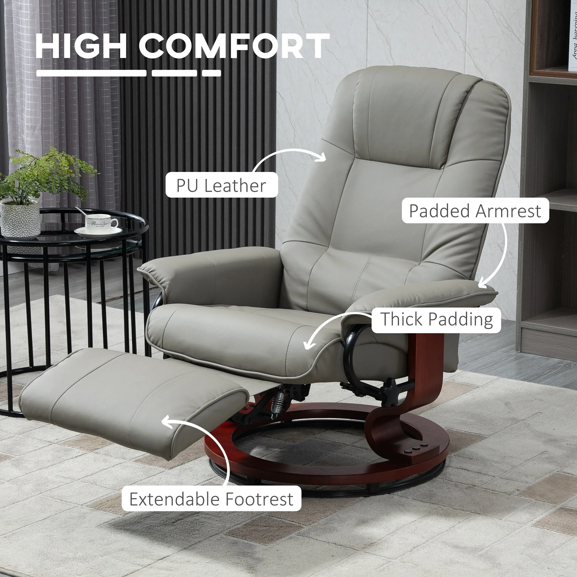 Manual Recliner with Swivel Wood Base Padded Armrest