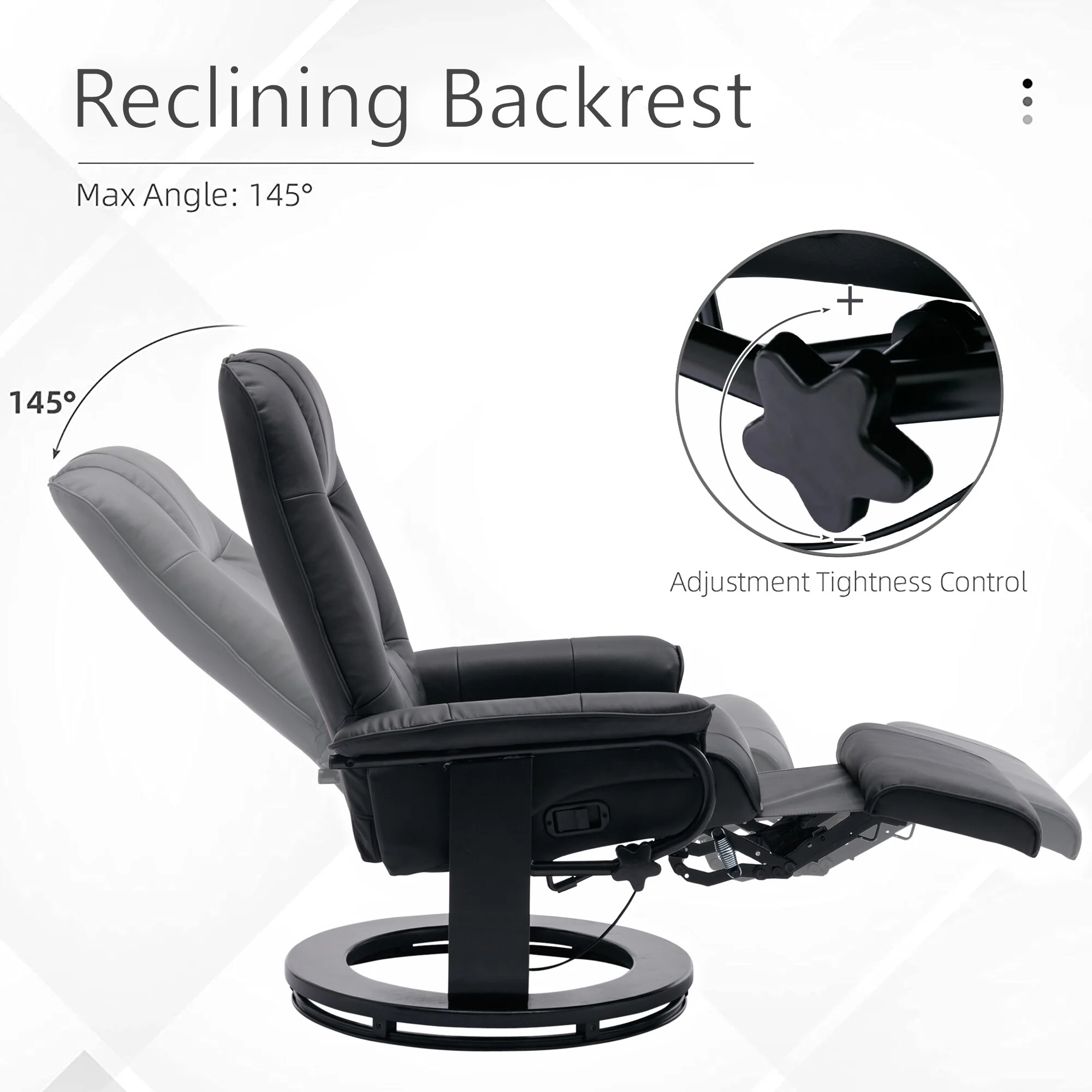 Faux Leather Manual Recliner Adjustable Swivel Lounge Chair With Footrest - 30.70 x 34.30 x 35.00
