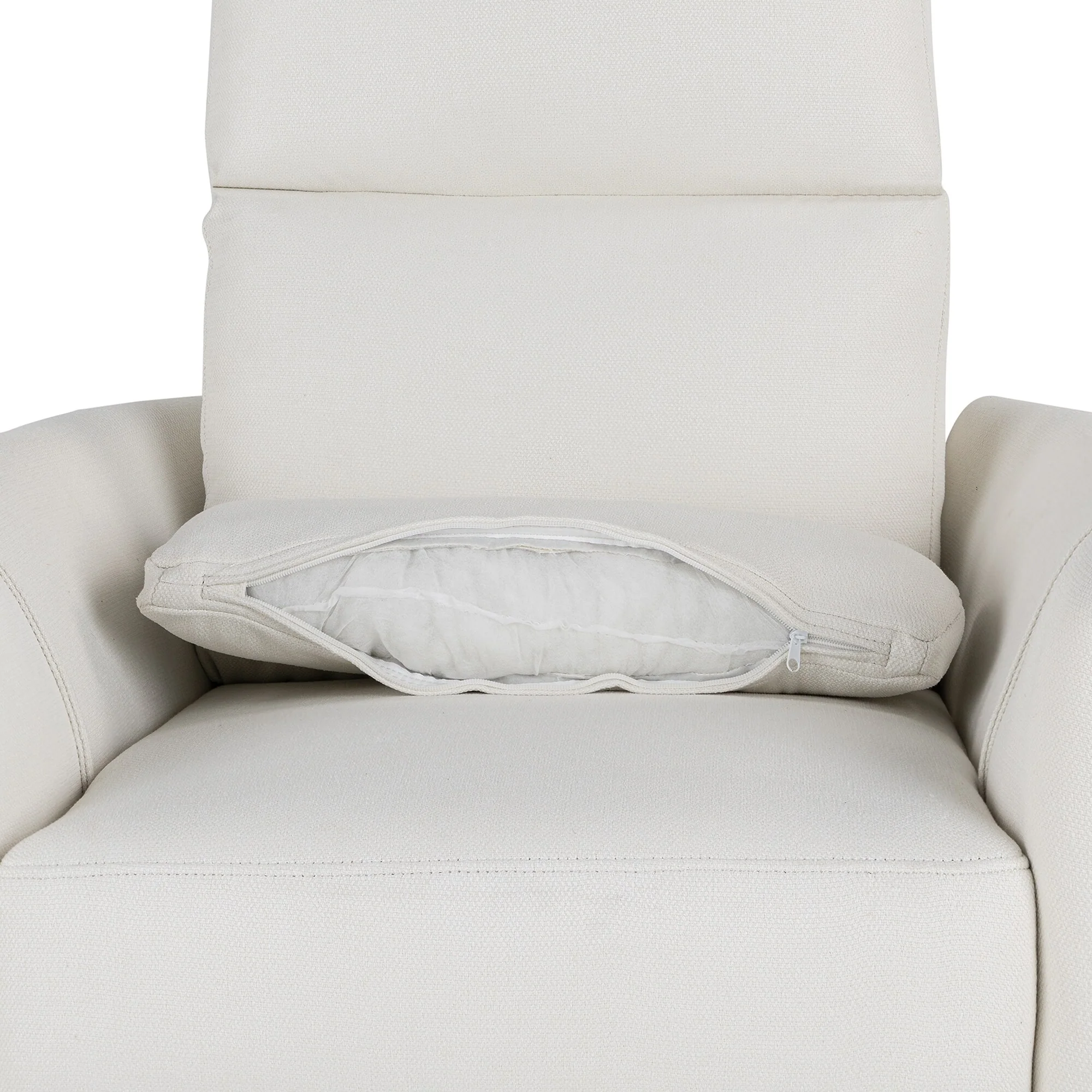 Beige Swivel Rocker Recliner with Manual Adjustment, 360�� Rotation, and Two Removable Pillows