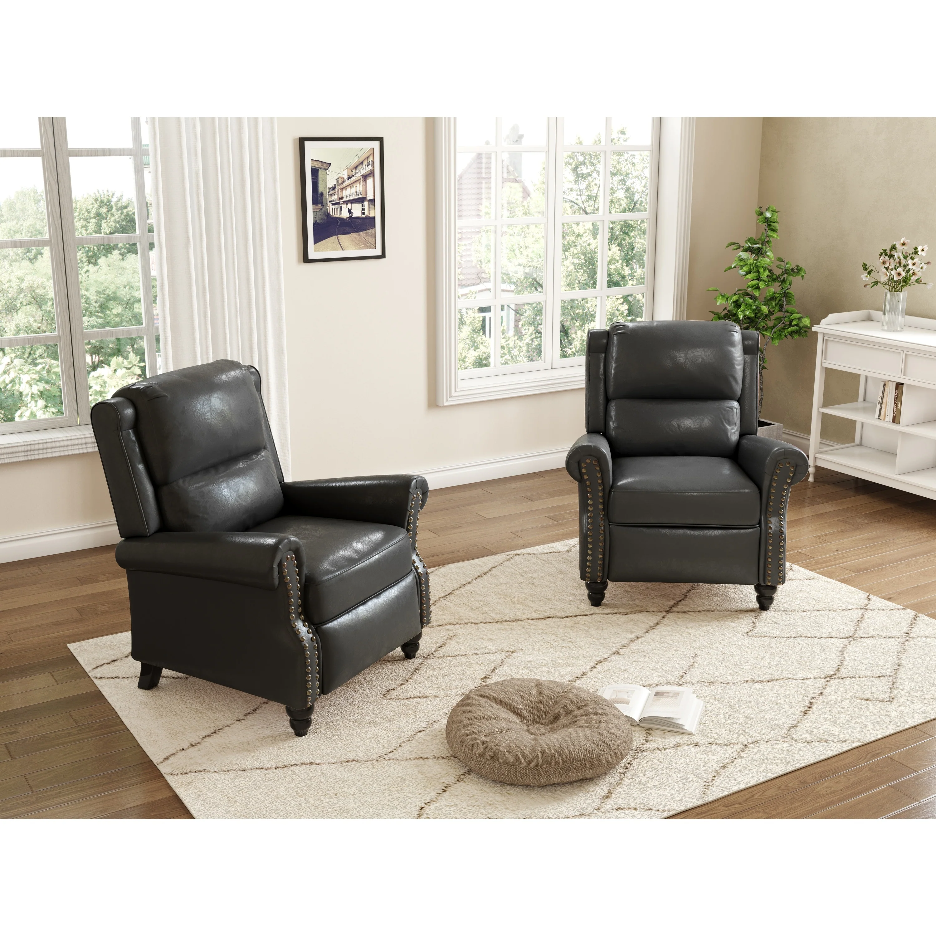 2 Set Manual Pushback Recliner Chair with Nailhead Trim